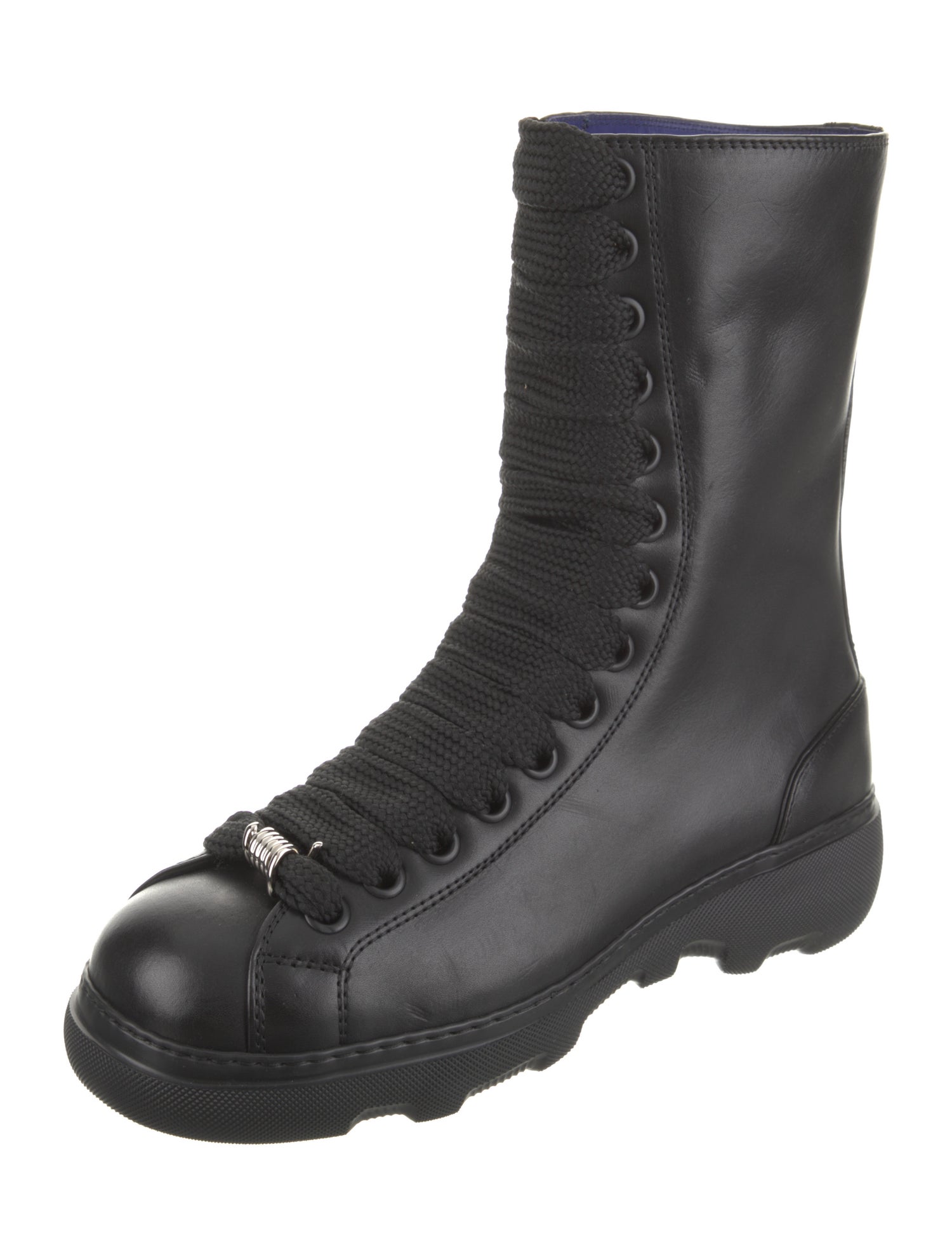 Burberry Leather Chain-Link Accents Combat Boots
