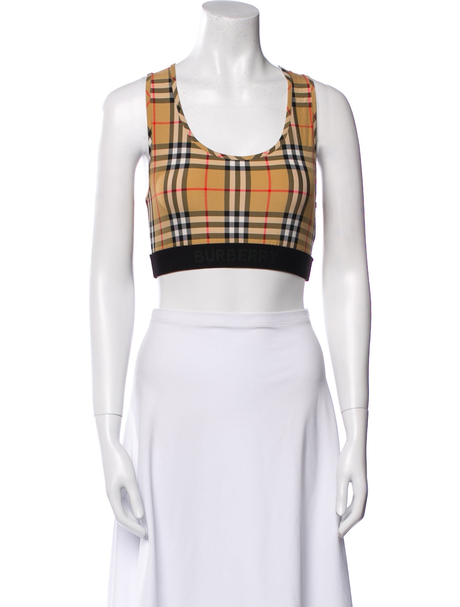 Burberry Nylon Plaid Print Crop Top