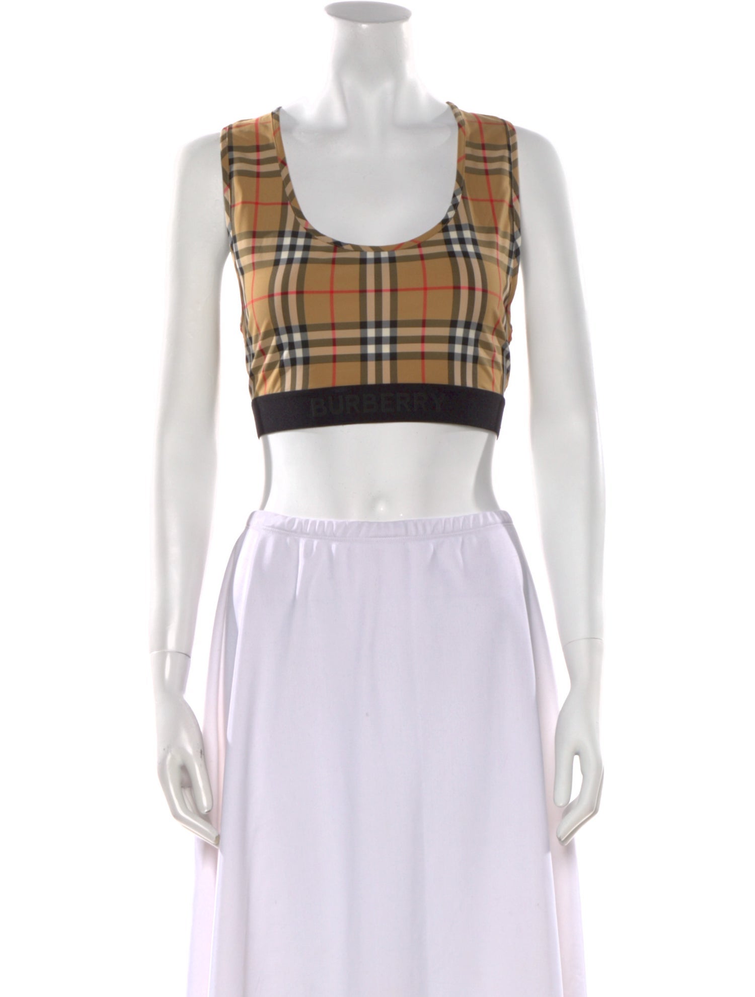Burberry Plaid Print Scoop Neck Crop Top