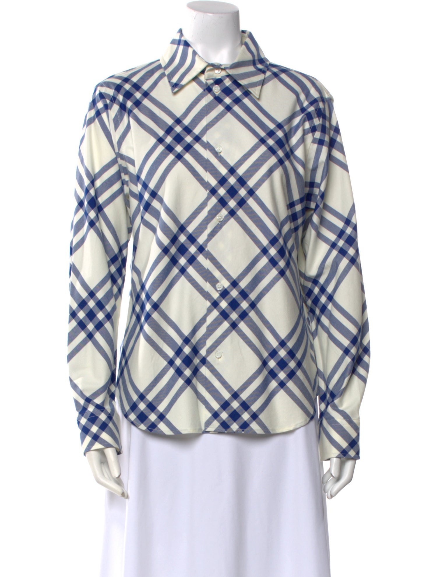 Burberry Plaid Print Long Sleeve Button-Up Top w/ Tags