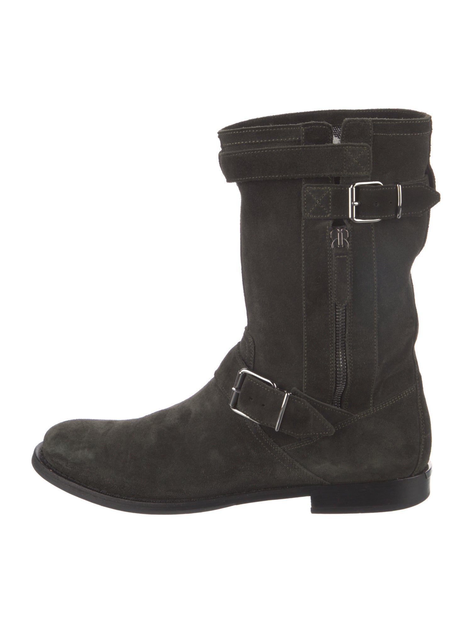 Burberry Nova Check Pattern Suede Moto Boots