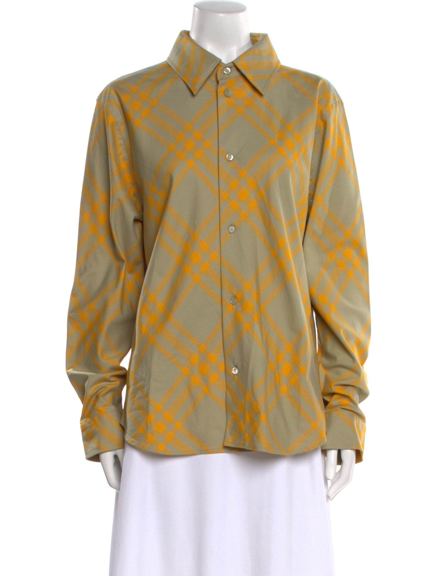 Burberry Plaid Print Long Sleeve Button-Up Top