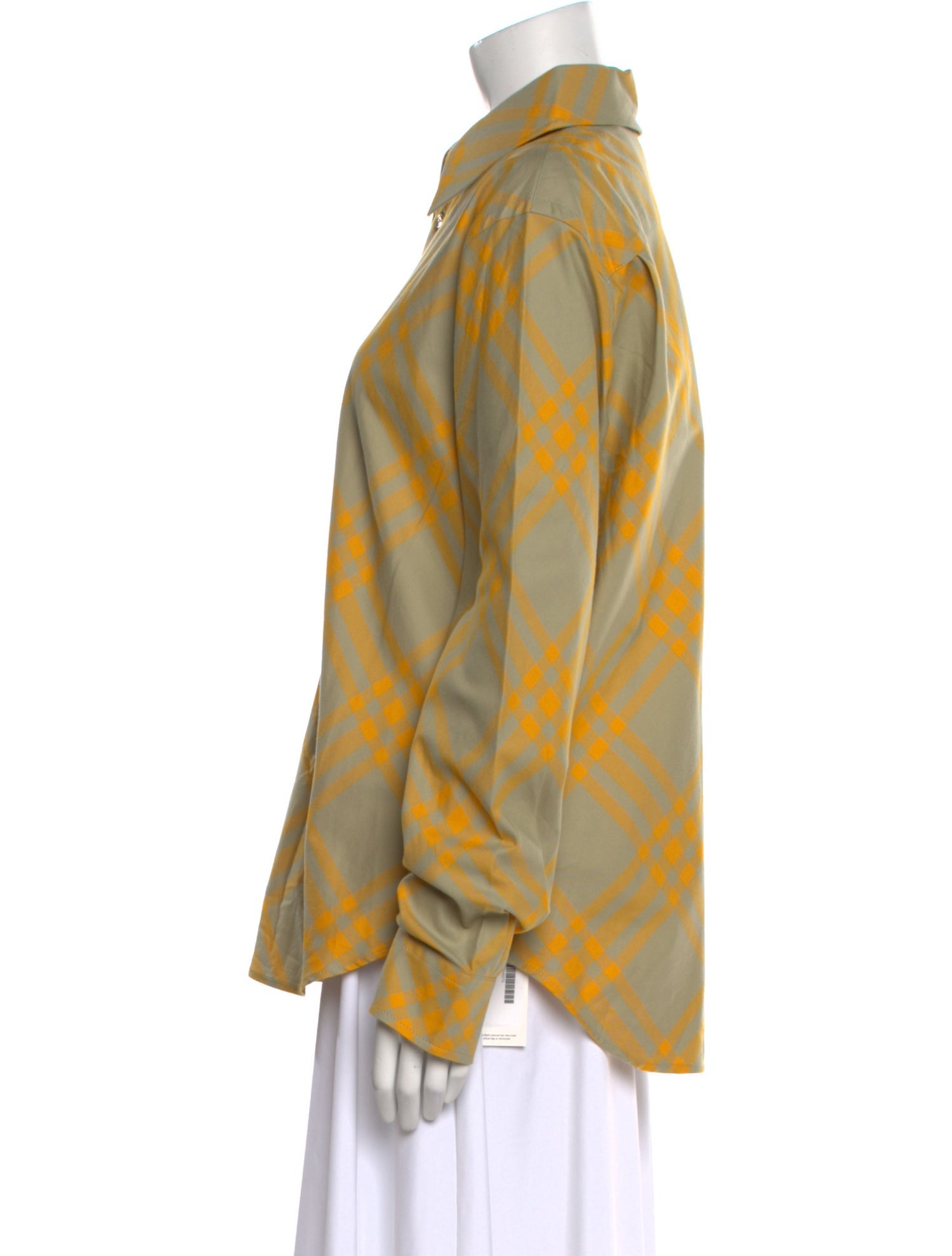 Burberry Plaid Print Long Sleeve Button-Up Top