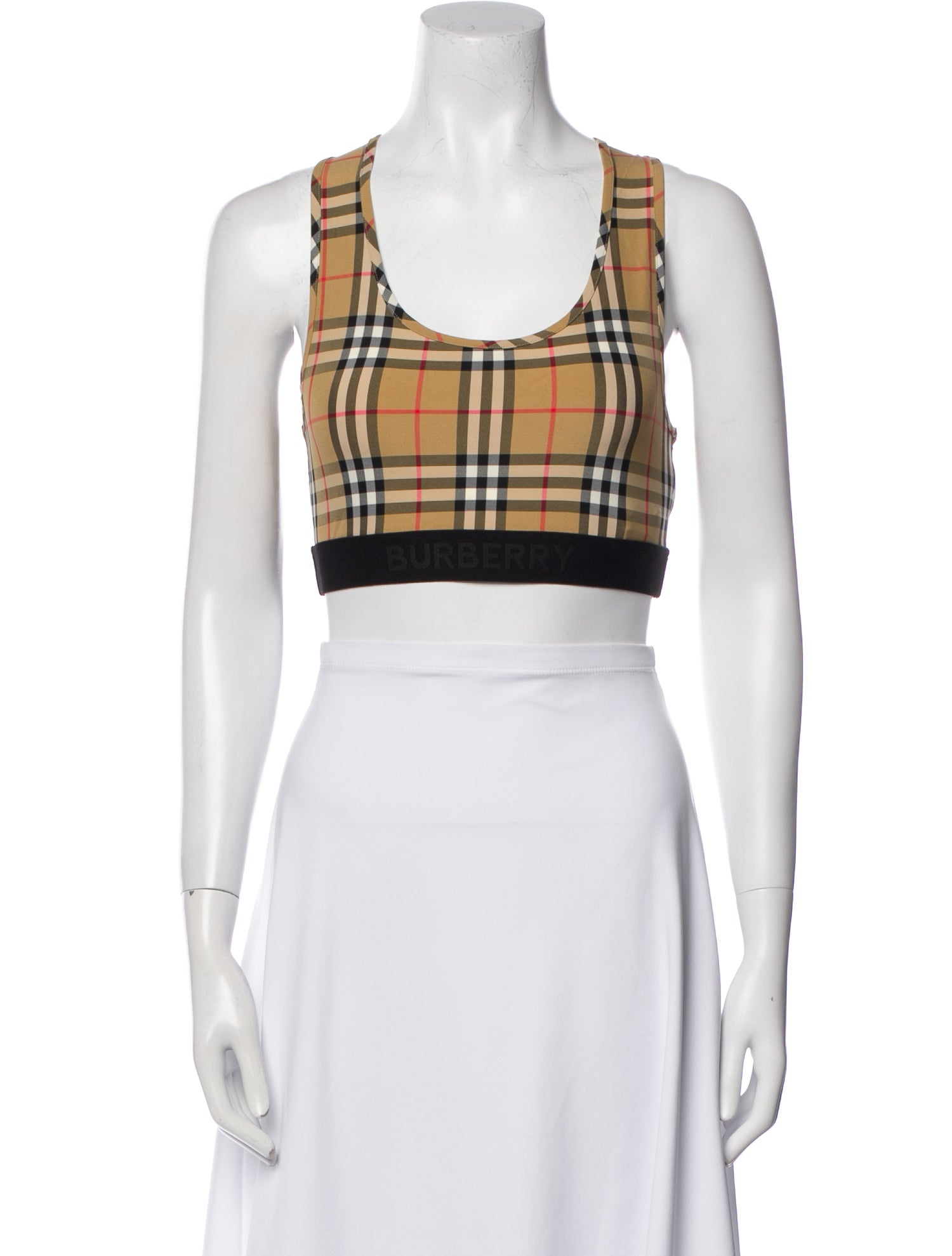 Burberry Nylon Plaid Print Crop Top