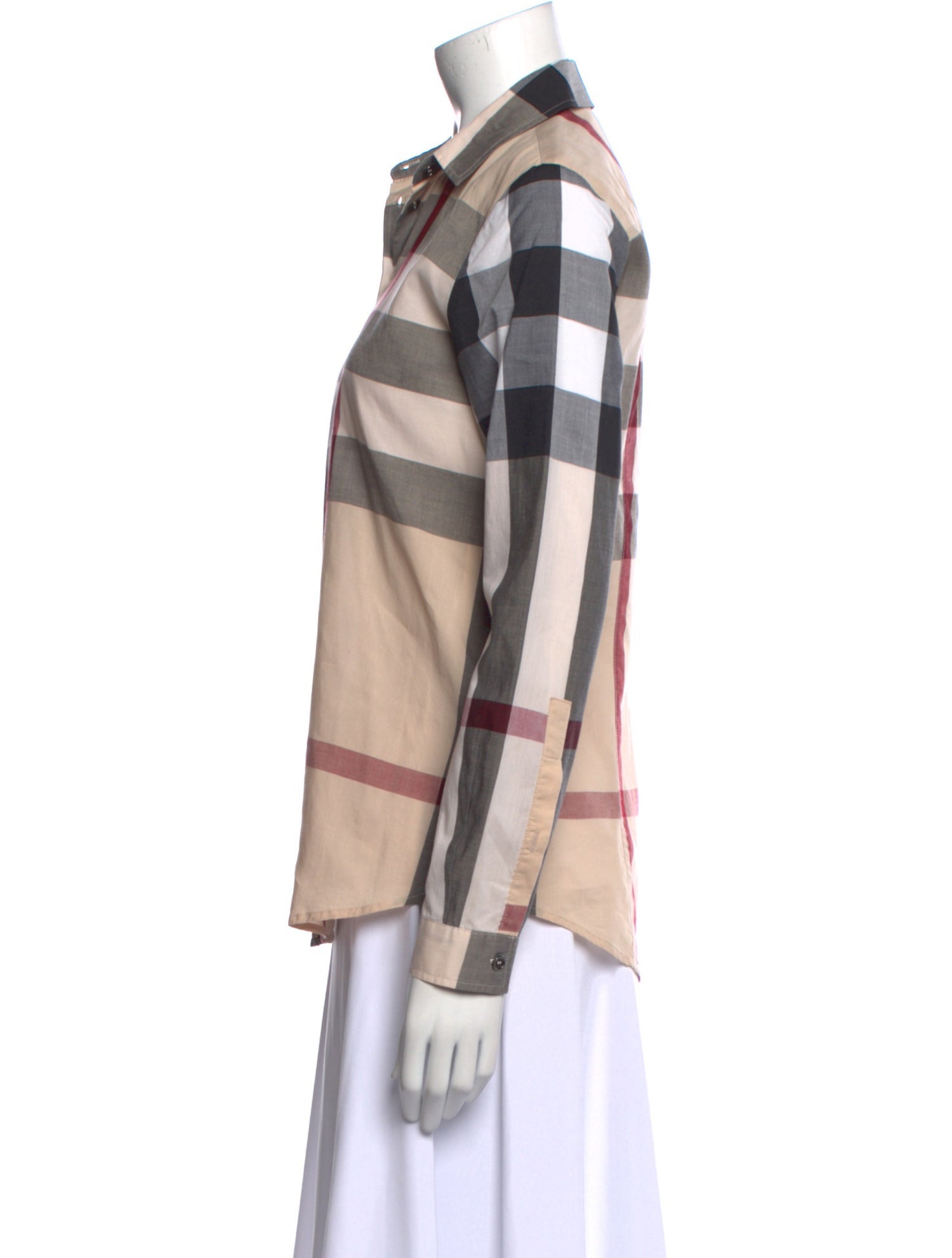 Burberry Plaid Print Long Sleeve Button-Up Top