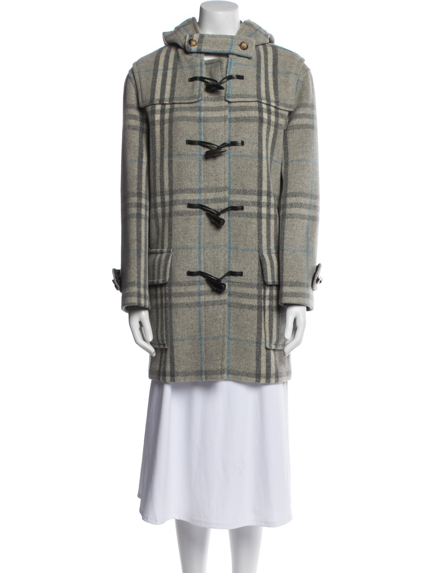 Burberry Wool Plaid Print Peacoat