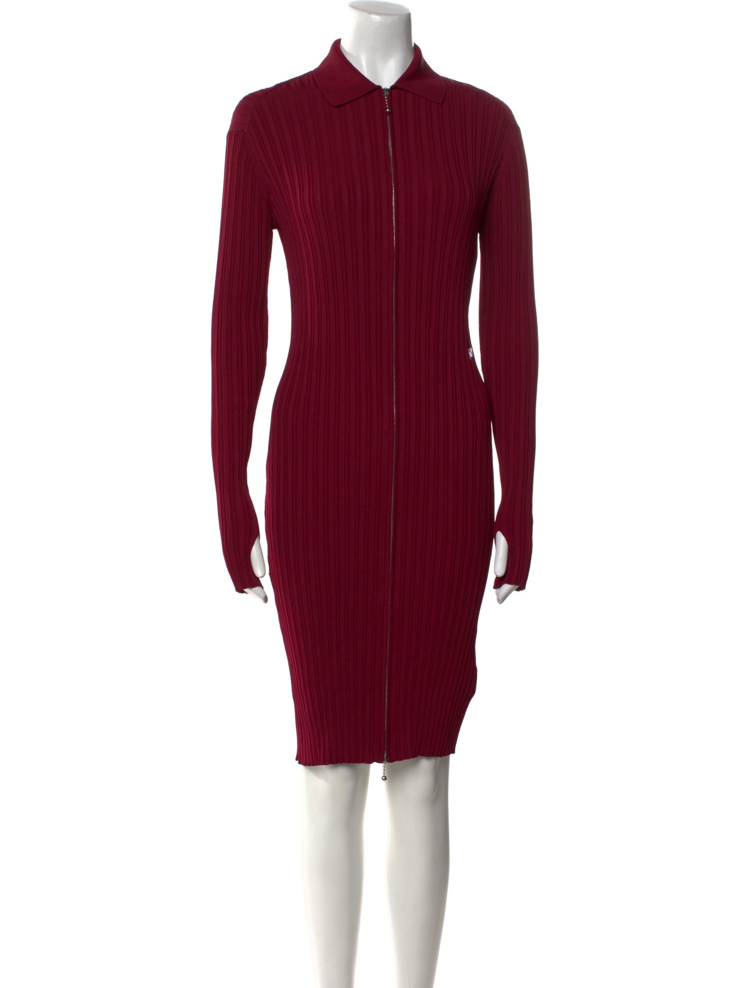 knee length dresses for ladies Maroon Sweetheart Neck Long Sleeve Short Dress main image 0