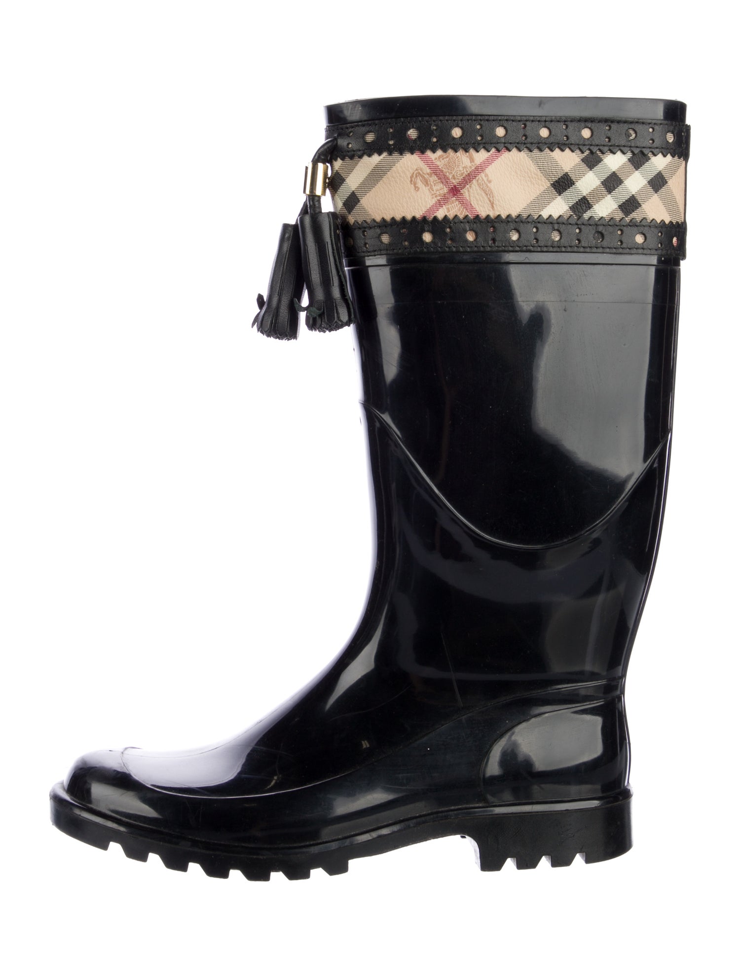 Burberry Haymarket Check Pattern Rubber Rain Boots