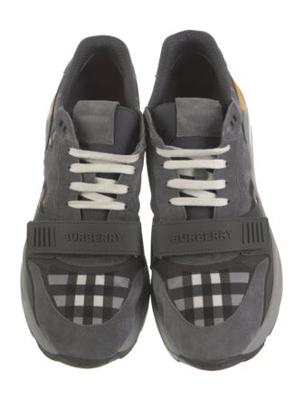 Burberry Nova Check Pattern Suede Athletic Sneakers