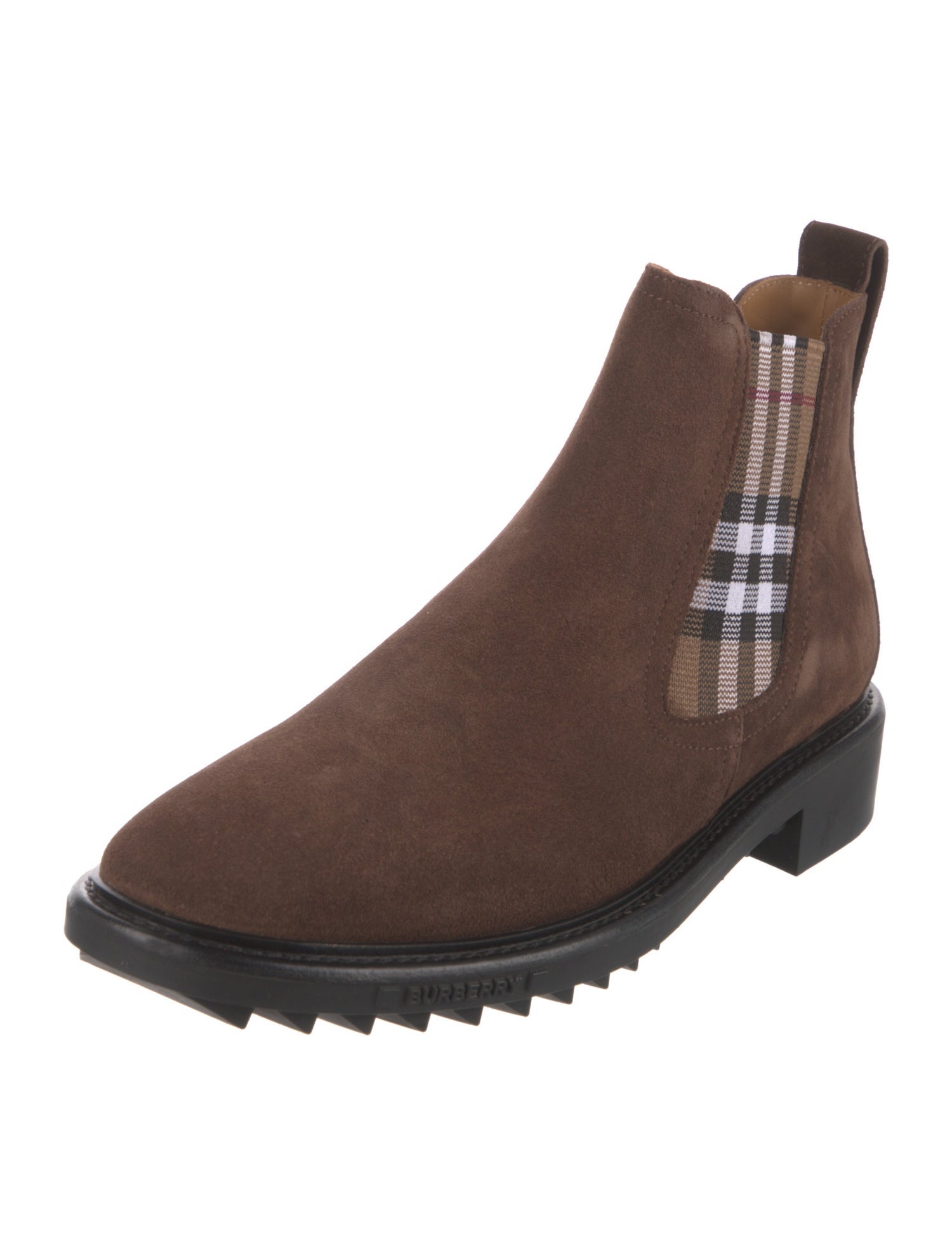 Burberry House Check Pattern Suede Chelsea Boots