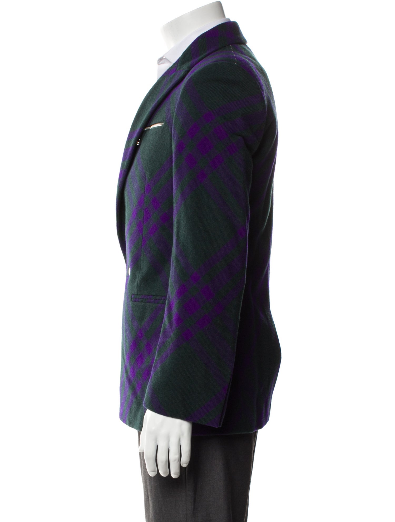 Burberry Virgin Wool Plaid Print Blazer