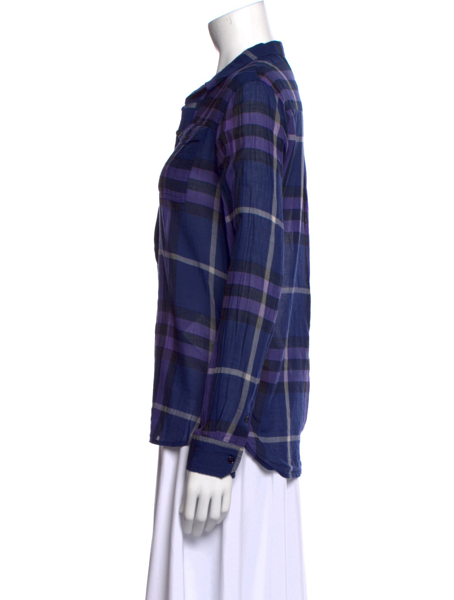 Burberry Plaid Print Long Sleeve Button-Up Top