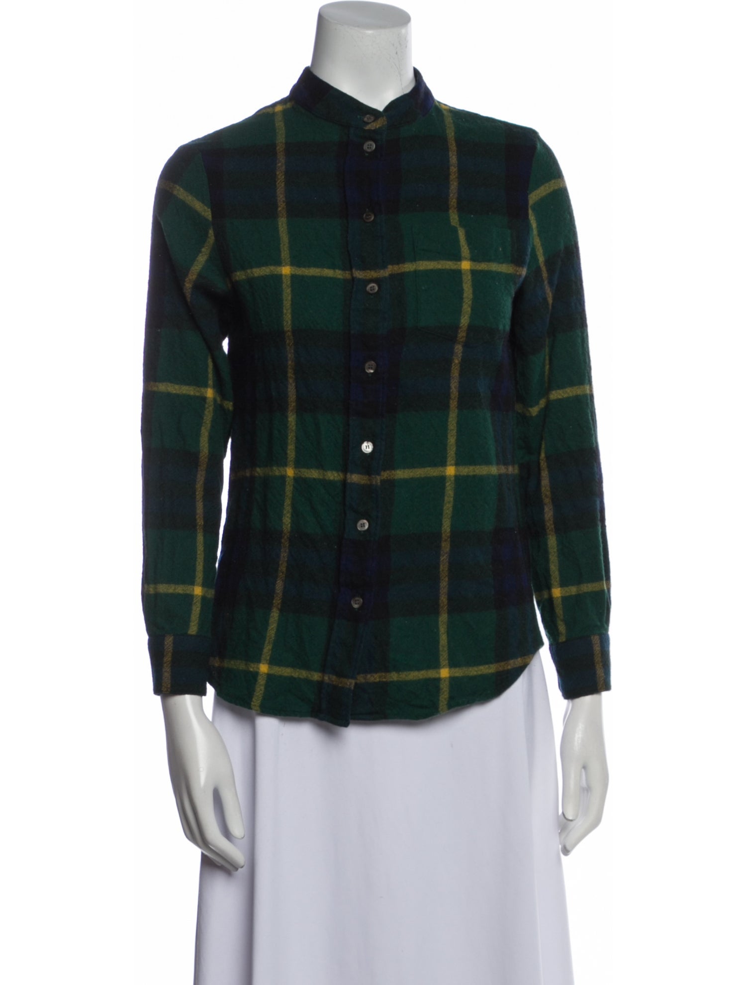Burberry Wool Plaid Print Button-Up Top