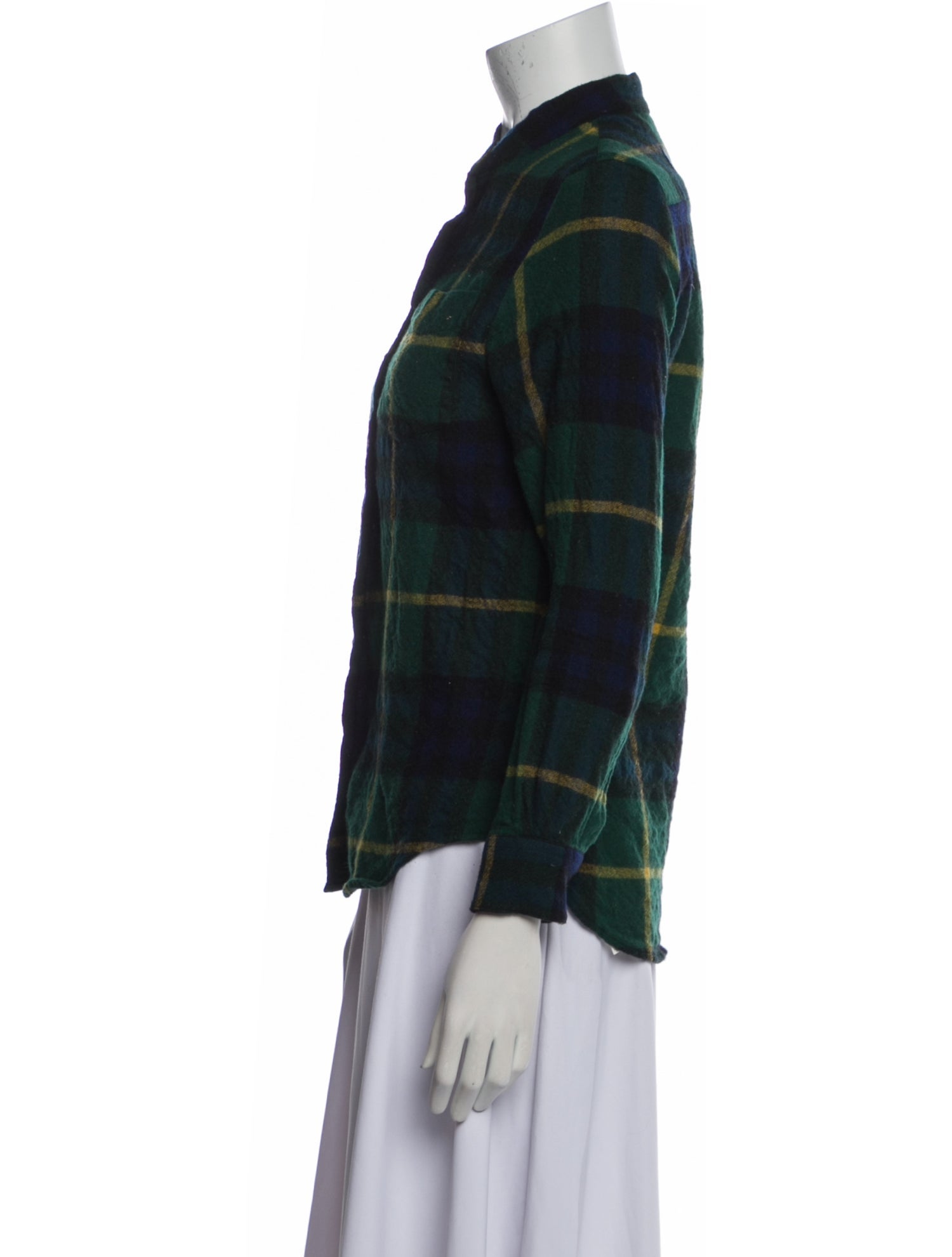 Burberry Wool Plaid Print Button-Up Top