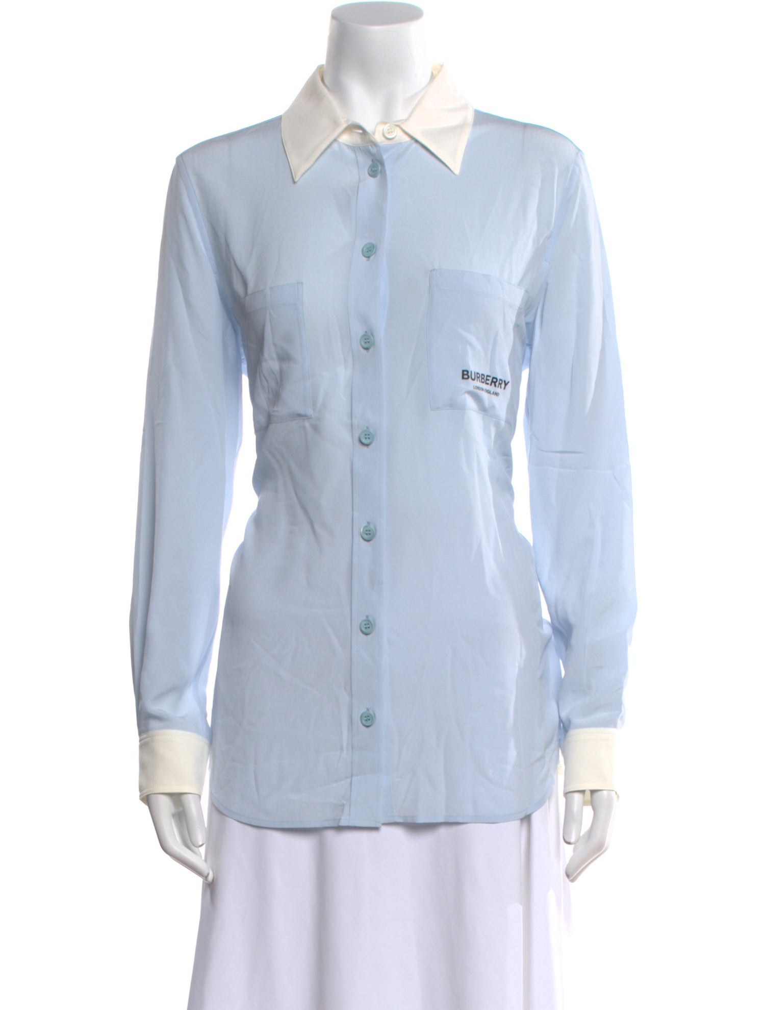 Burberry Silk Long Sleeve Button-Up Top w/ Tags