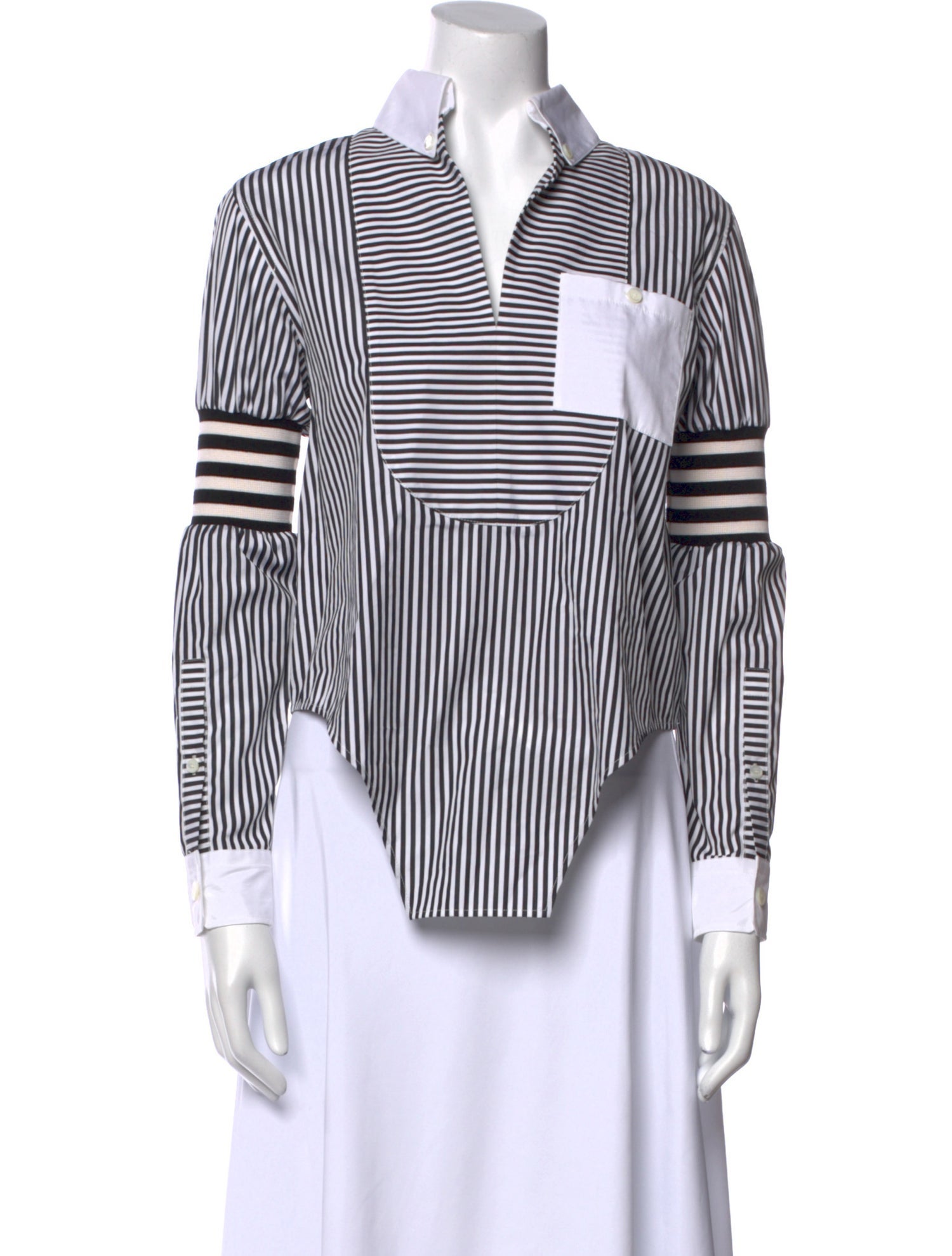 Burberry Striped Three-Quarter Sleeve Button-Up Top