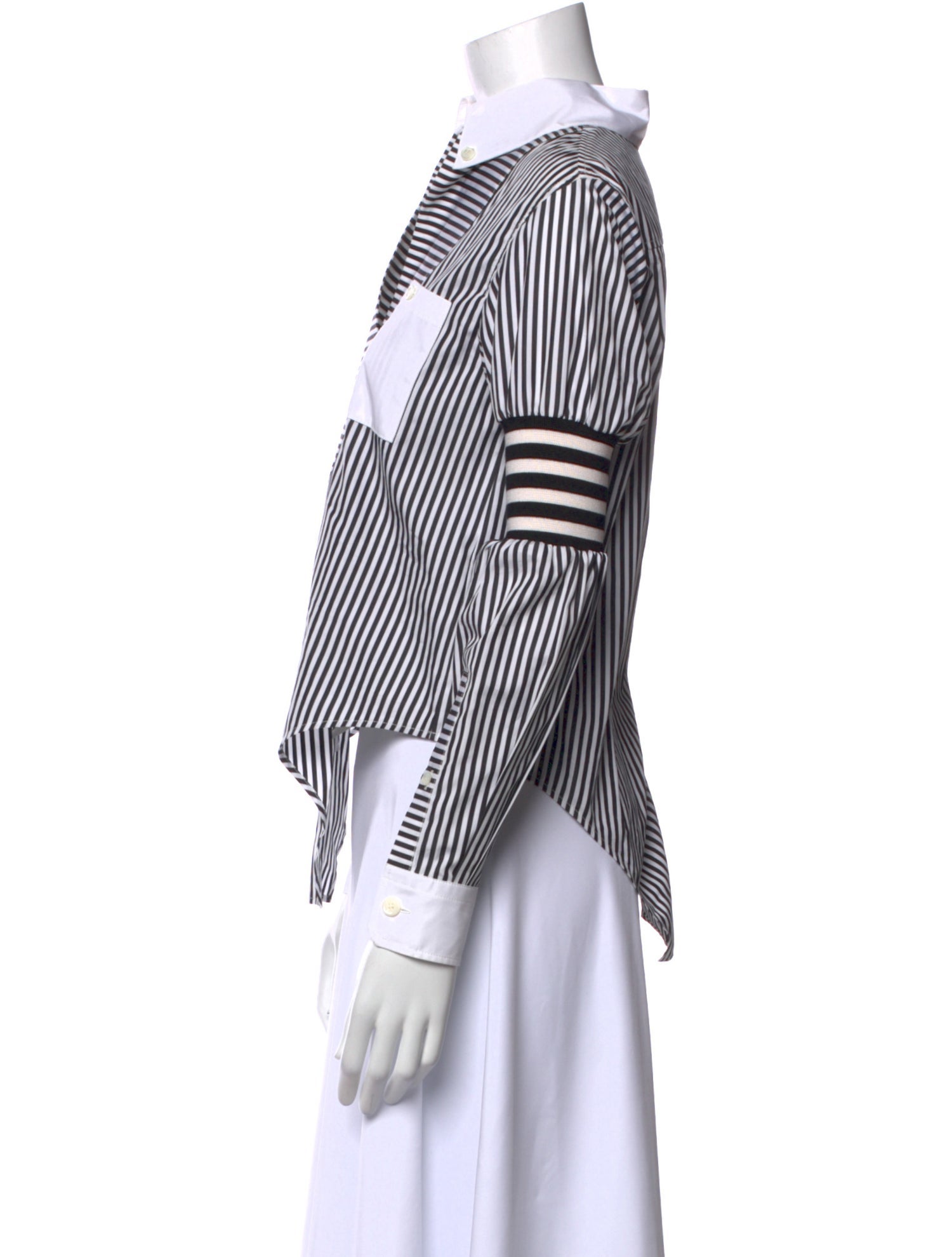 Burberry Striped Three-Quarter Sleeve Button-Up Top