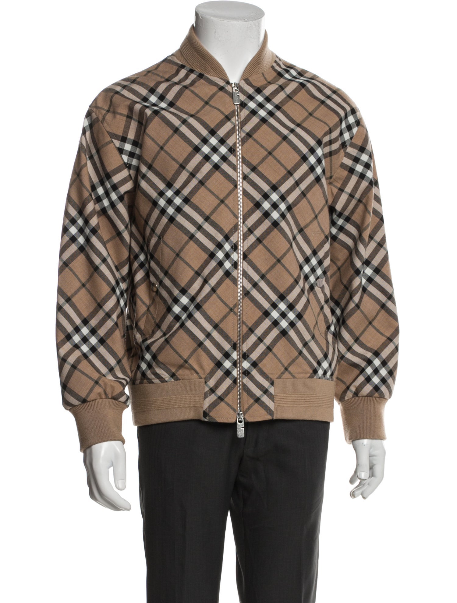 Burberry Plaid Print Bomber Jacket