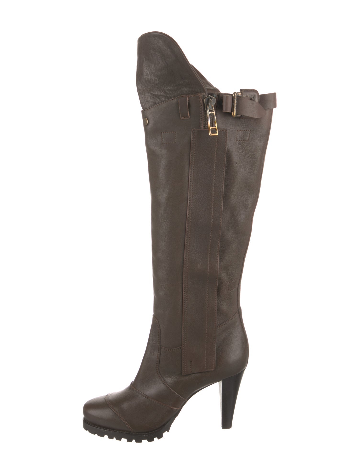 Burberry Nova Check Pattern Leather Lace-Up Boots