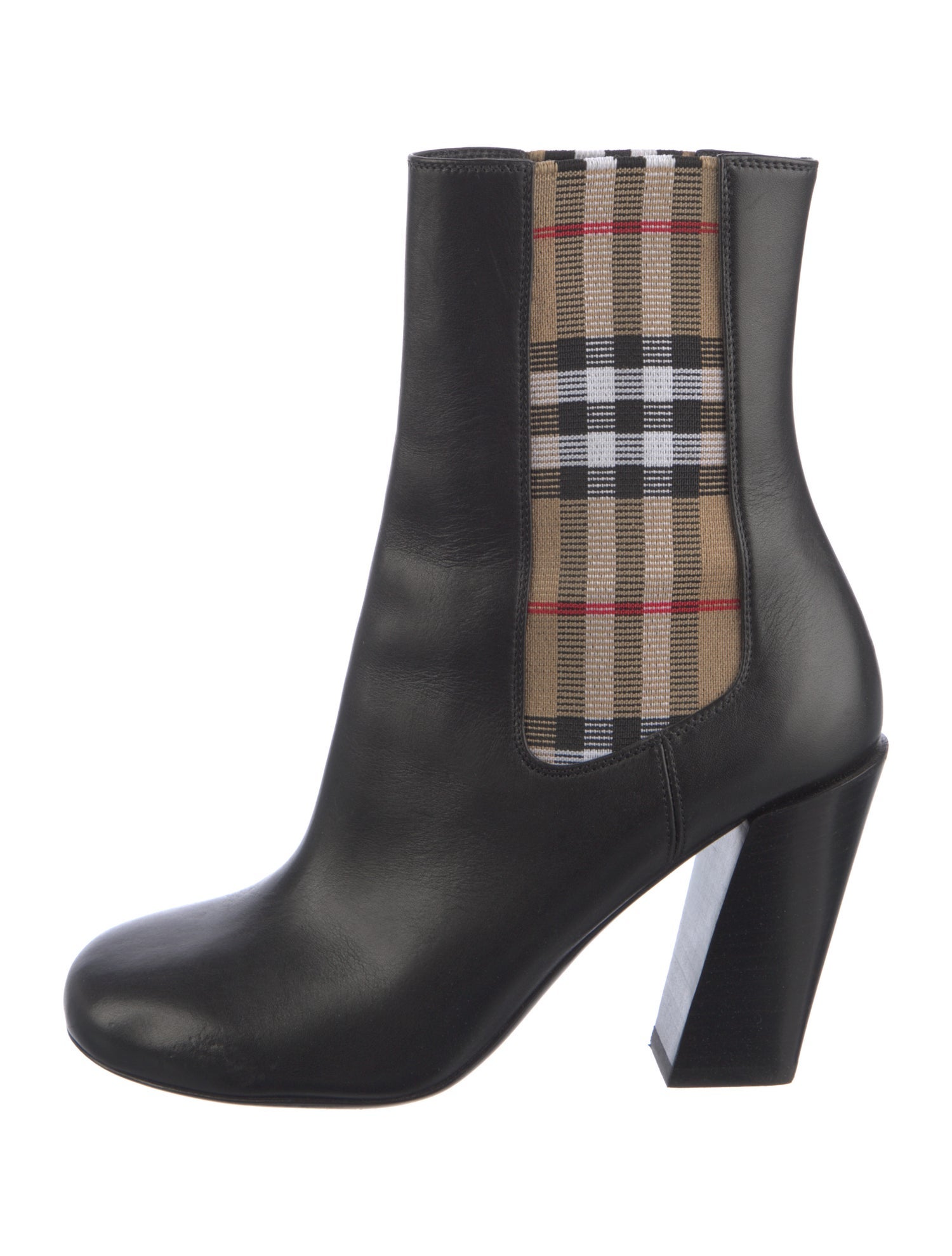 Burberry Leather Plaid Print Sock Boots