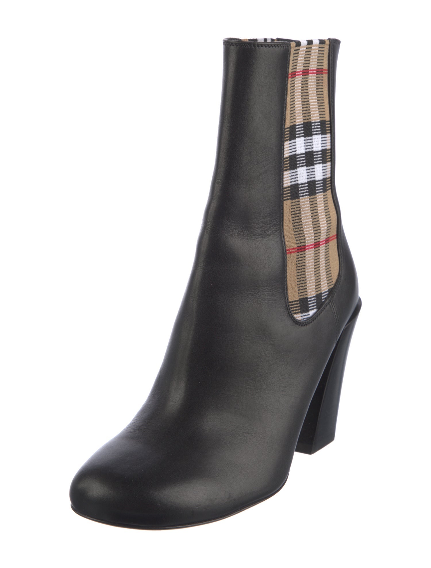 Burberry Leather Plaid Print Sock Boots