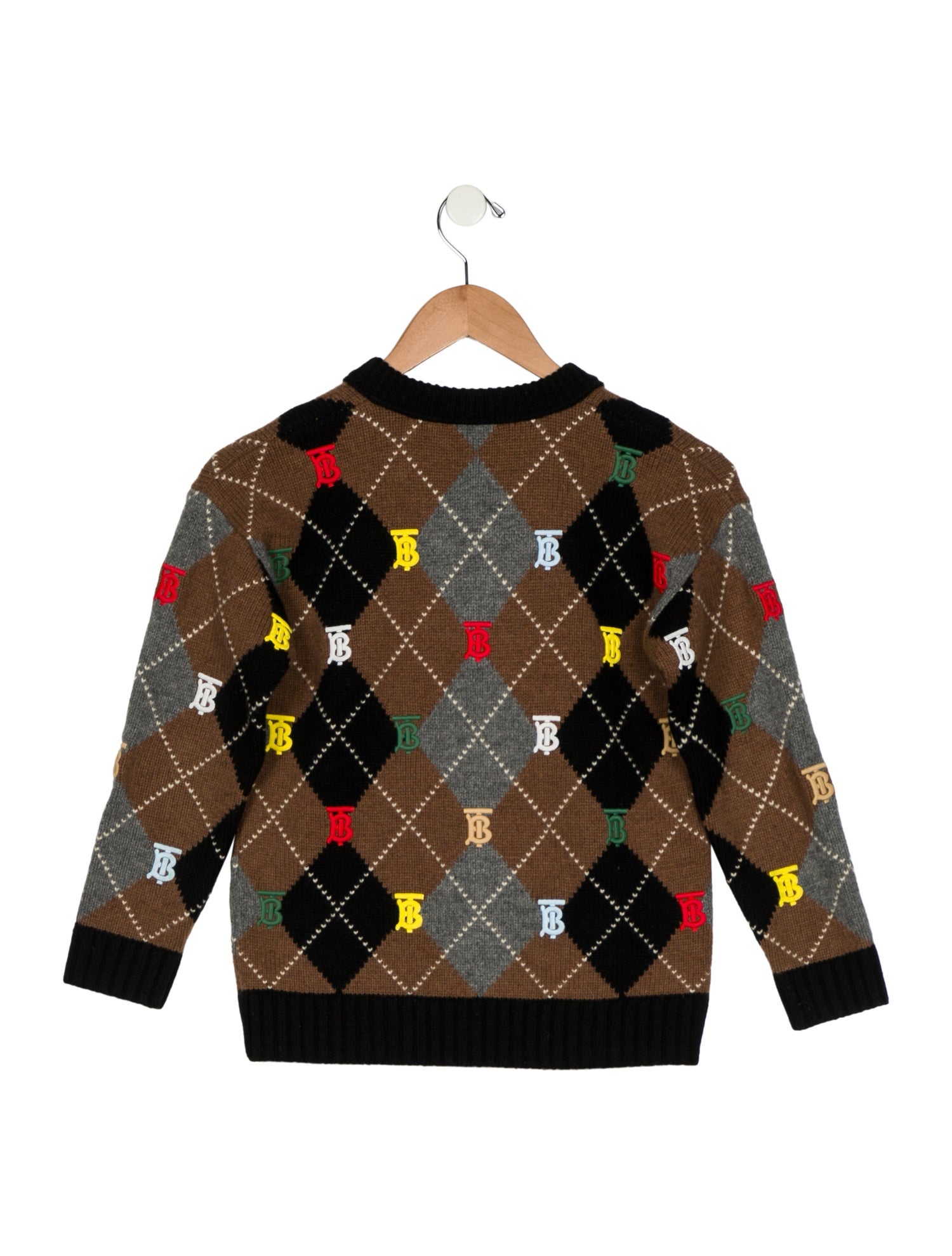 Burberry Boys' Wool Patterned V-Neck Embroidered Sweater