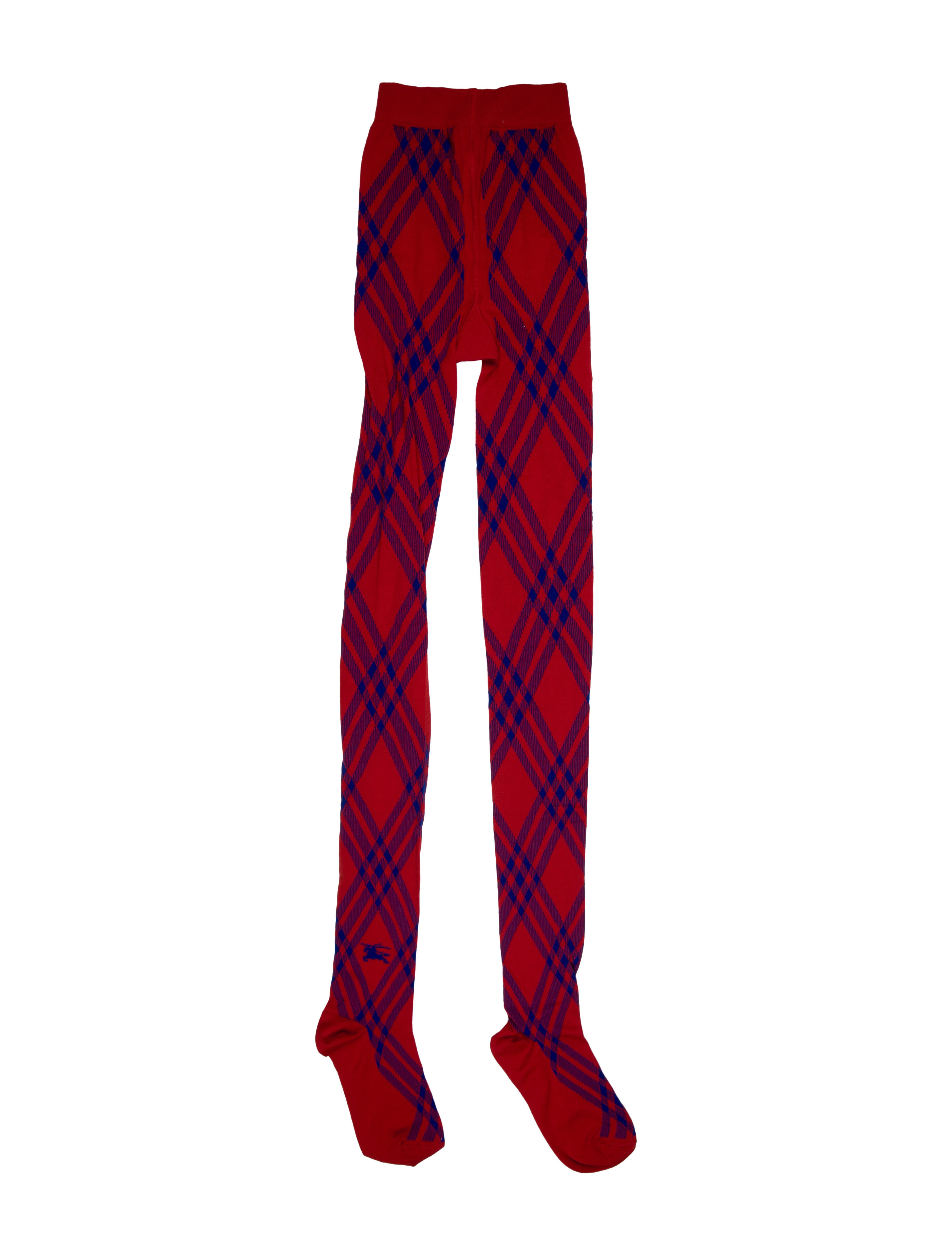 Burberry Red Pattern Printed Wool Tights