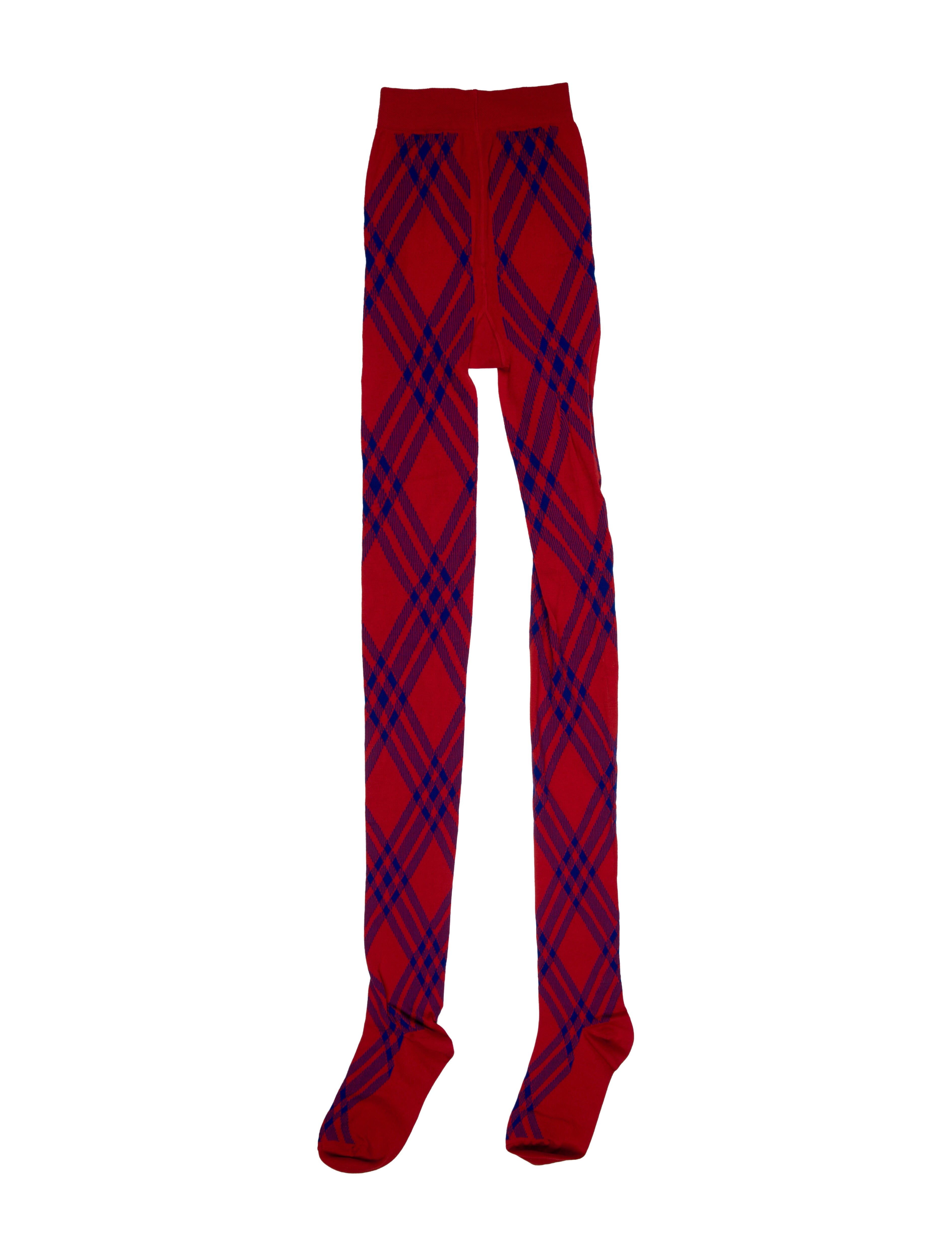 Burberry Red Pattern Printed Wool Tights