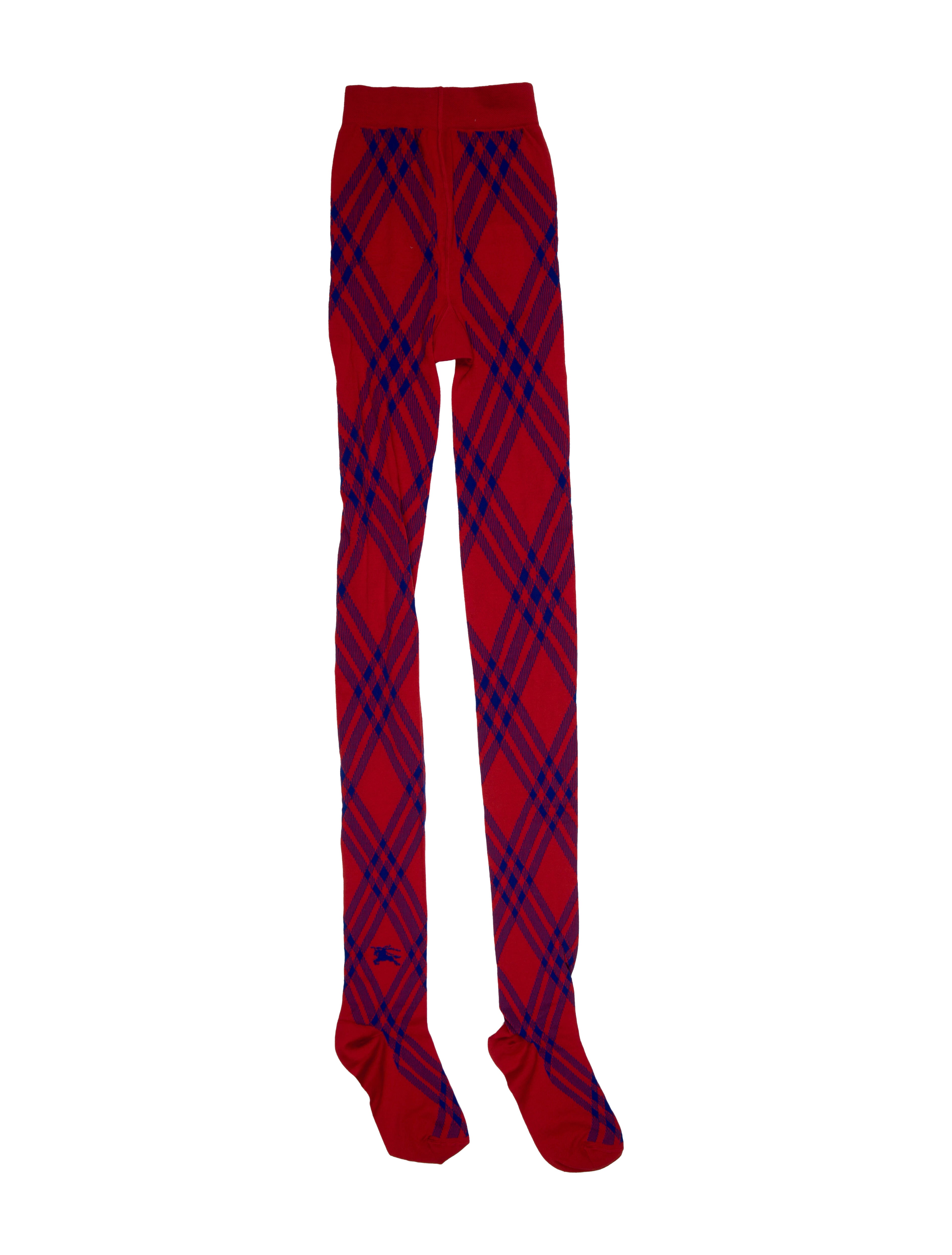 Burberry Red Pattern Printed Wool Tights