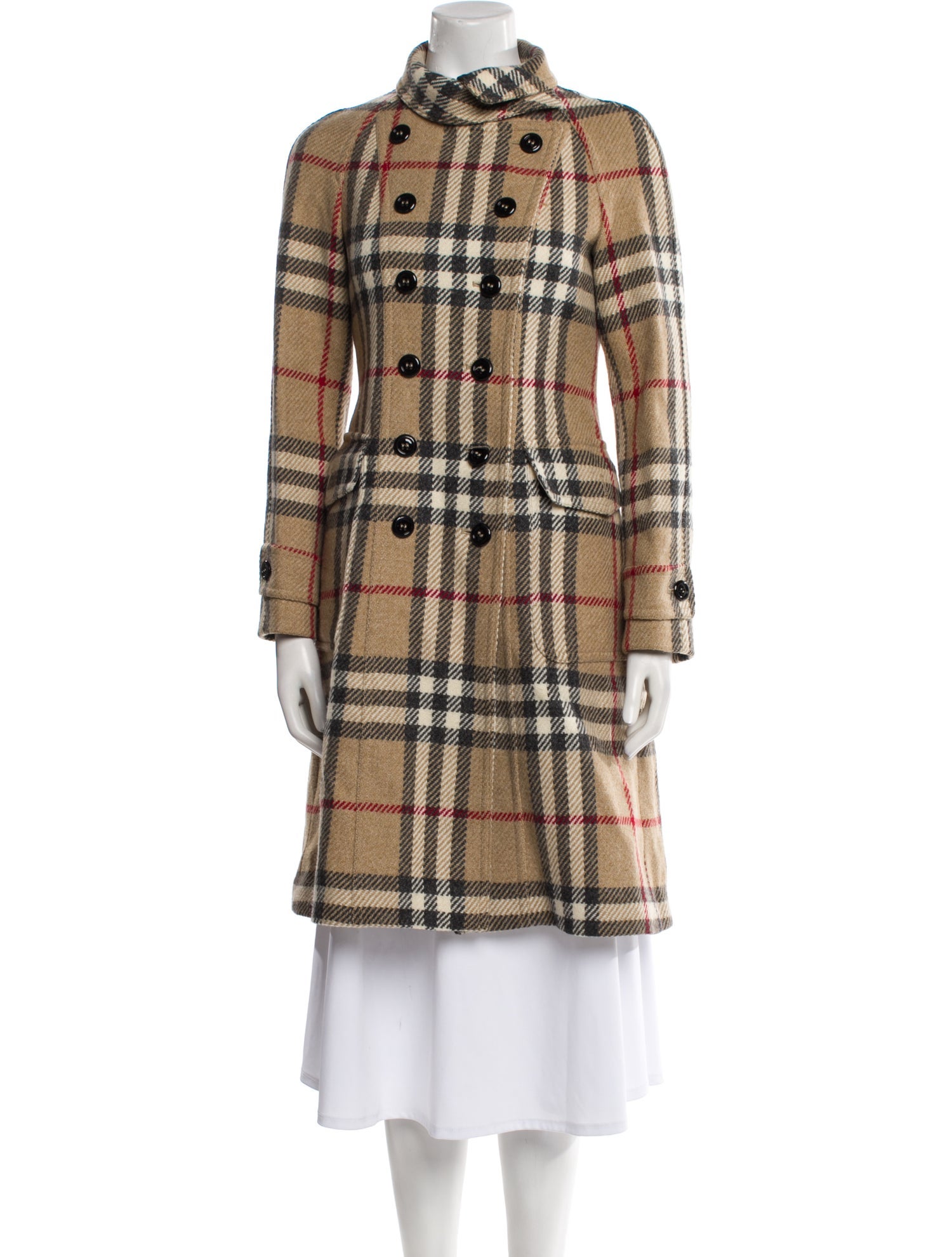 Burberry Wool Plaid Print Trench Coat