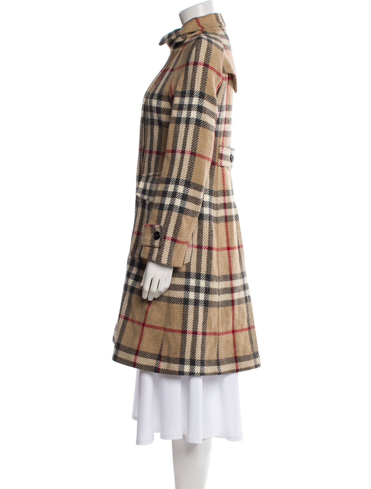 Burberry Wool Plaid Print Trench Coat