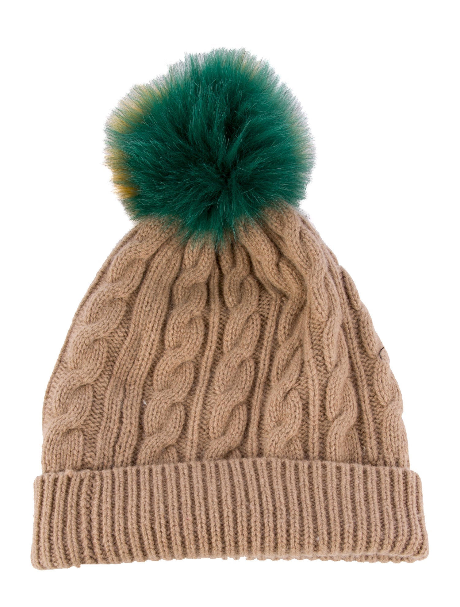 Burberry Wool Cable Knit Fur Pom Beanie
