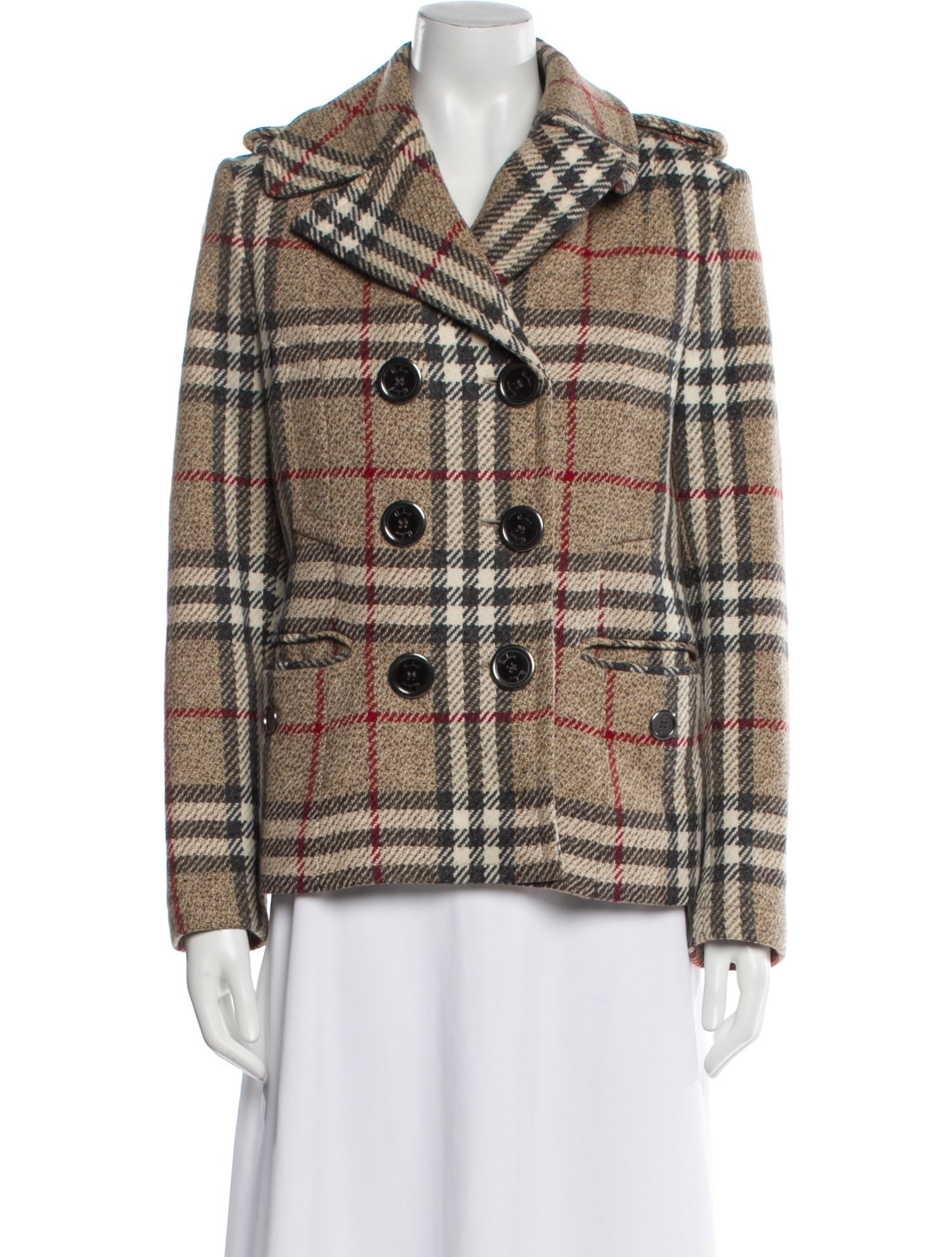 Burberry Wool Plaid Print Coat