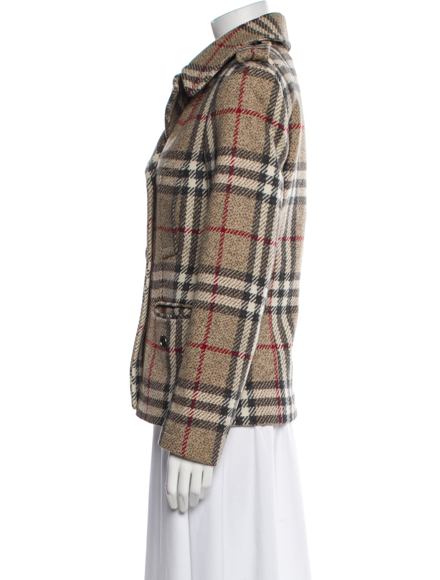 Burberry Wool Plaid Print Coat