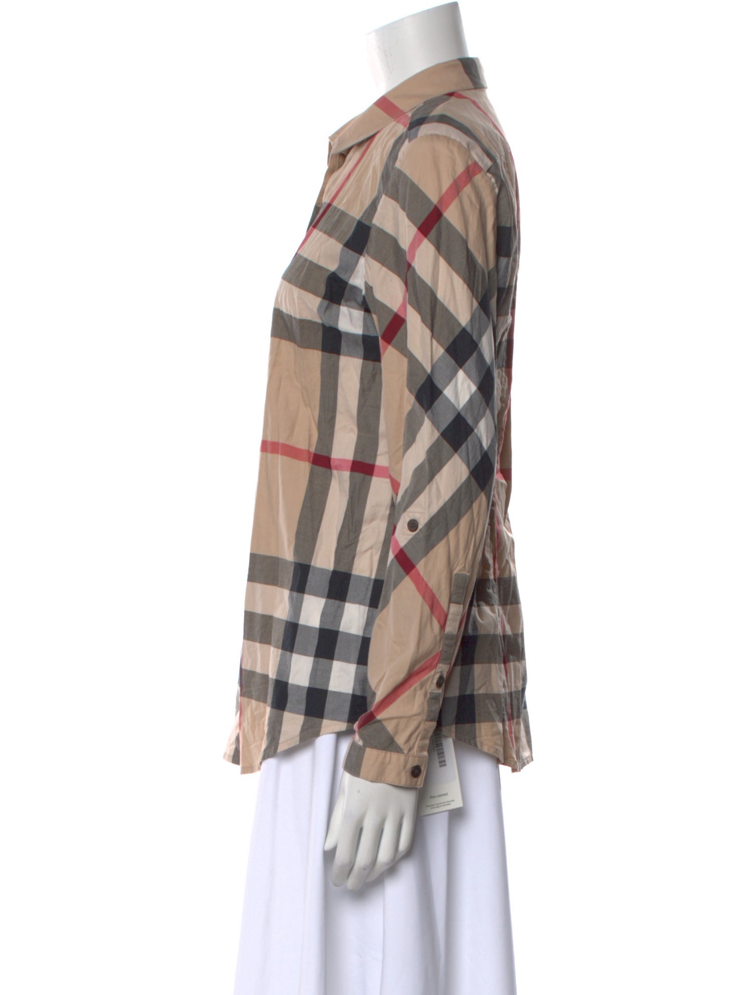 Burberry Plaid Print Long Sleeve Button-Up Top