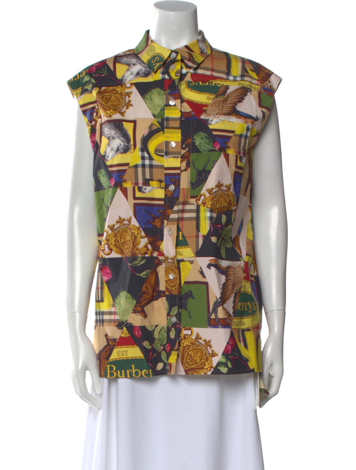 Burberry Printed Mock Neck Button-Up Top