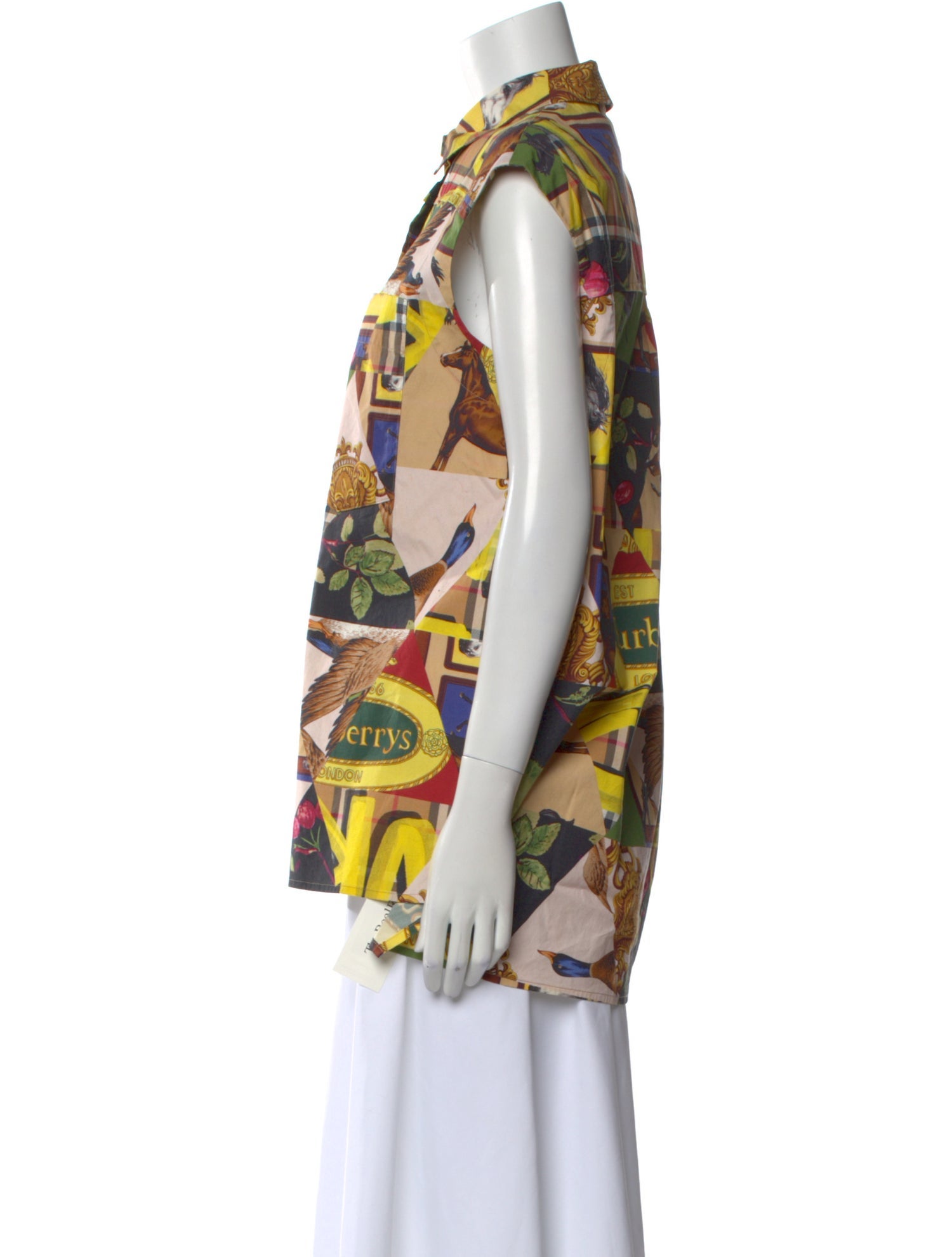 Burberry Printed Mock Neck Button-Up Top