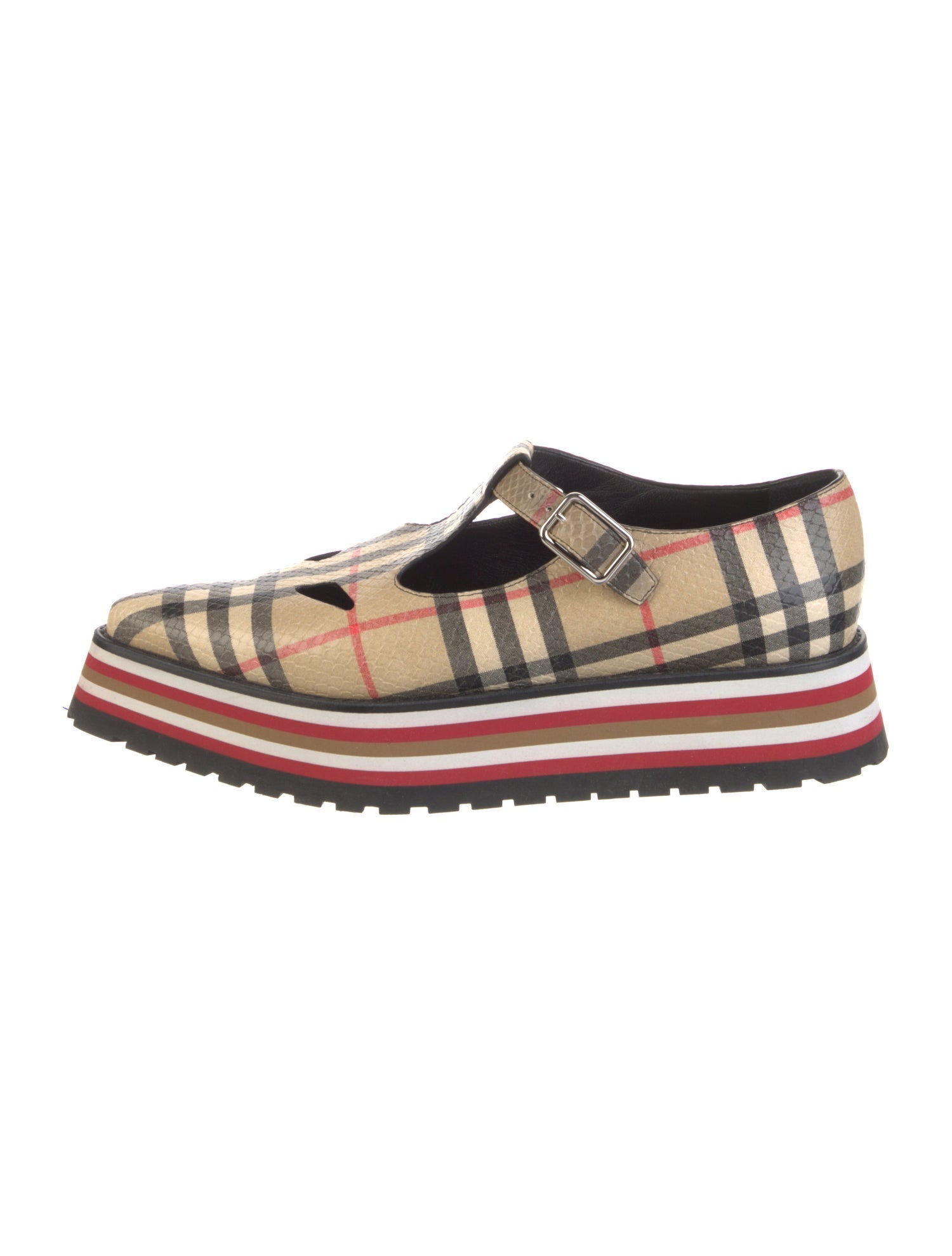 Burberry Leather Plaid Print Mules