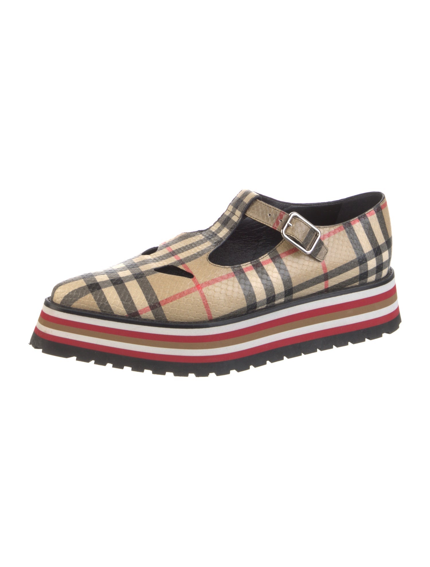 Burberry Leather Plaid Print Mules
