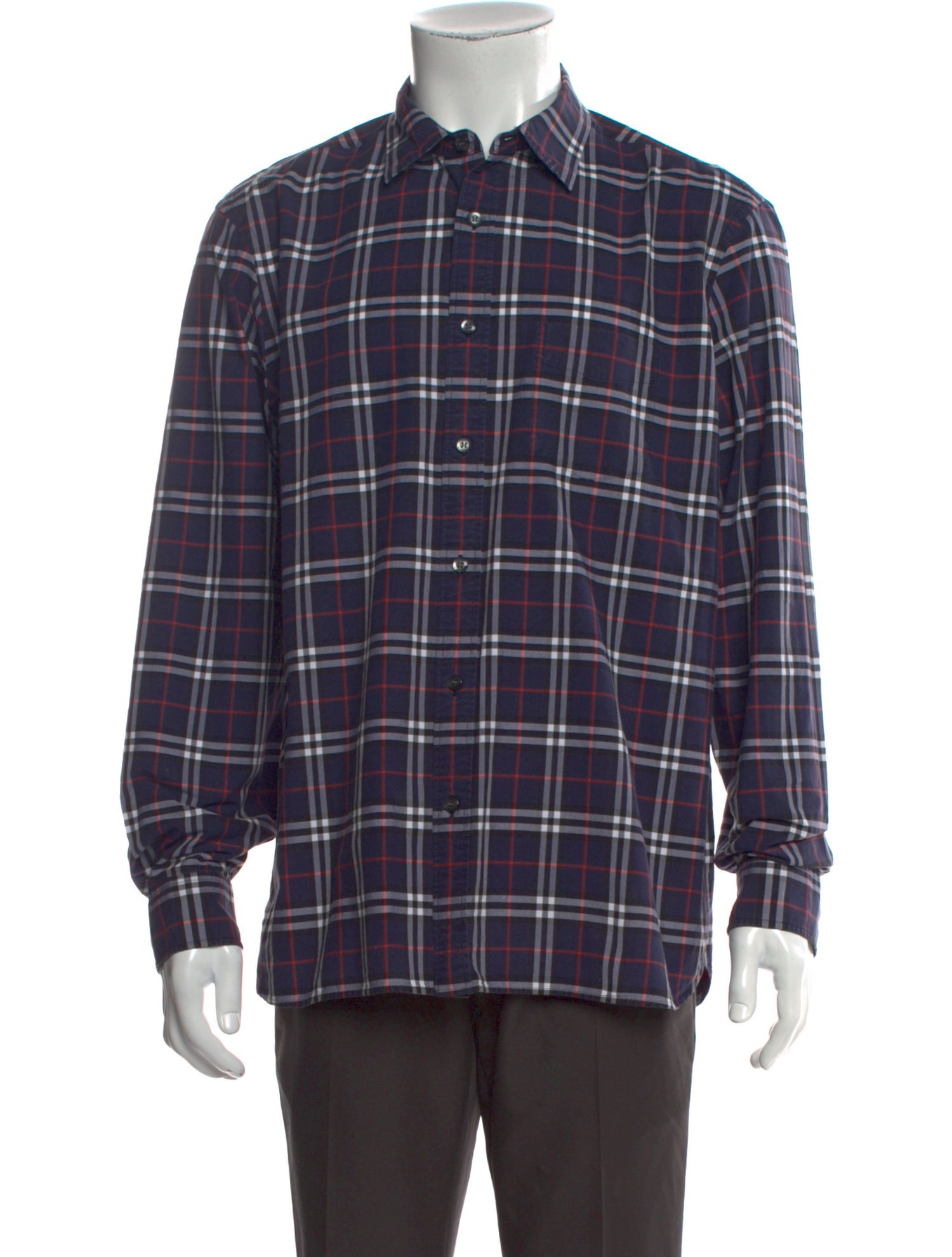 Burberry Plaid Print Long Sleeve Shirt