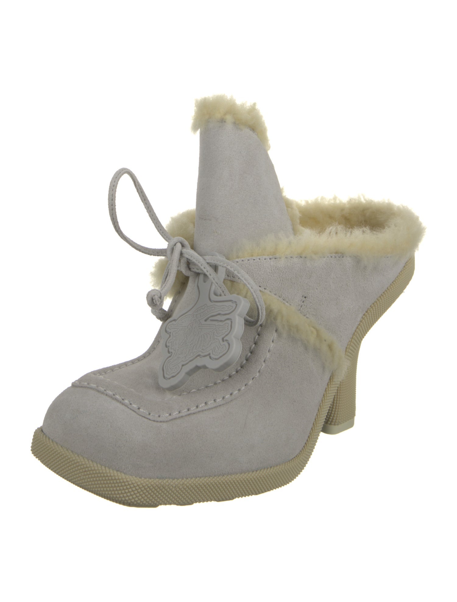 Burberry Suede Fur Trim Mules