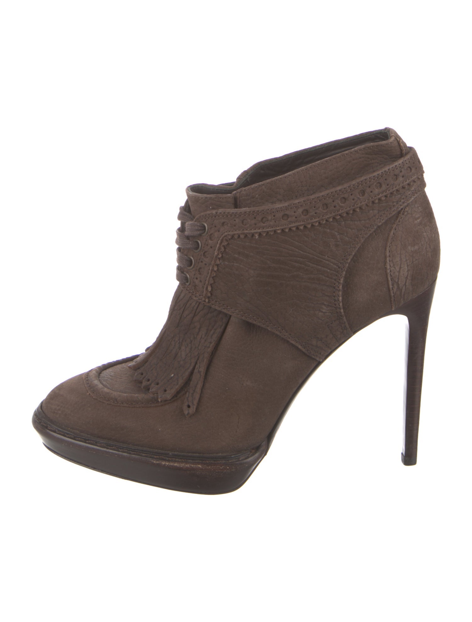 Burberry Suede Fringe Trim Accent Lace-Up Boots