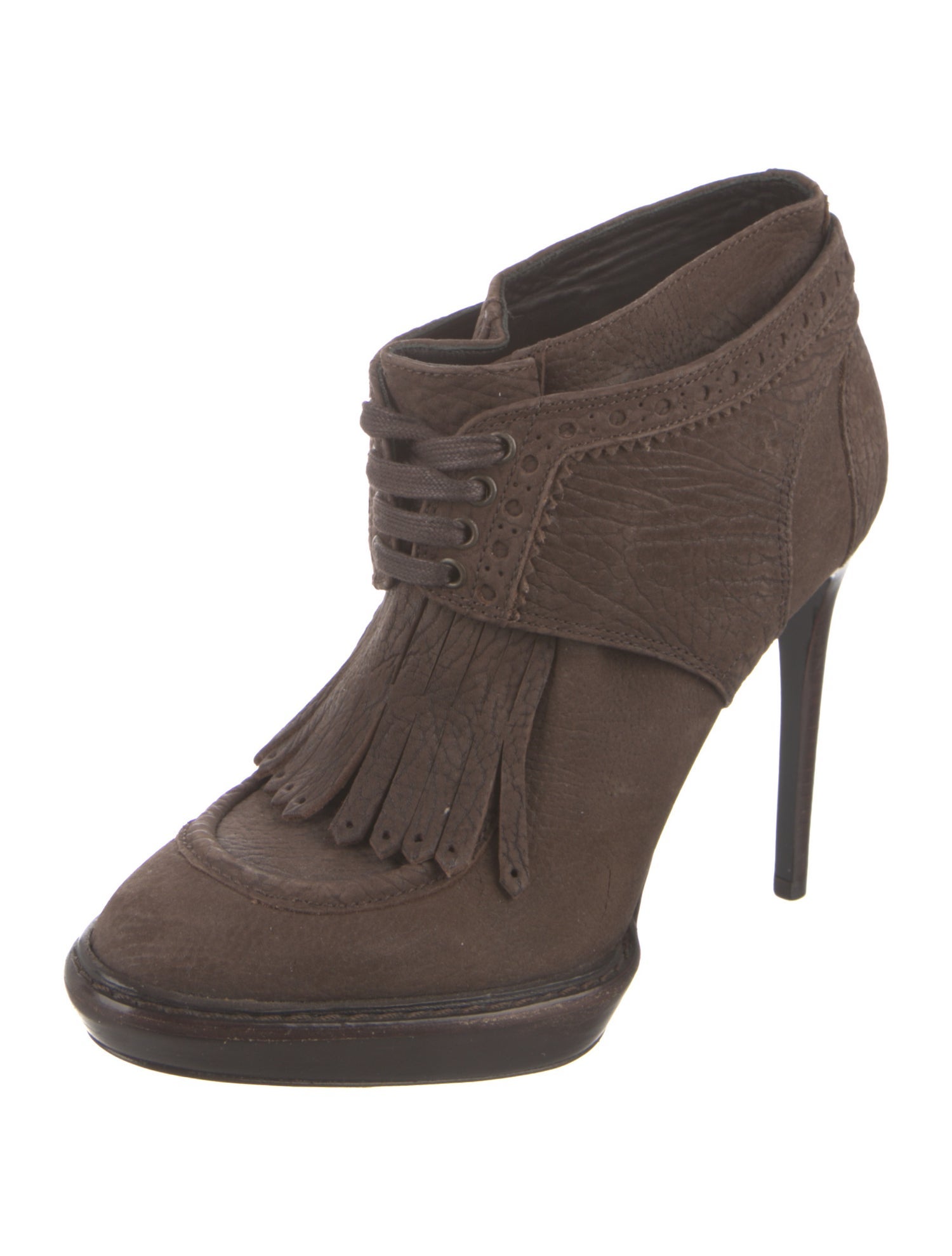 Burberry Suede Fringe Trim Accent Lace-Up Boots