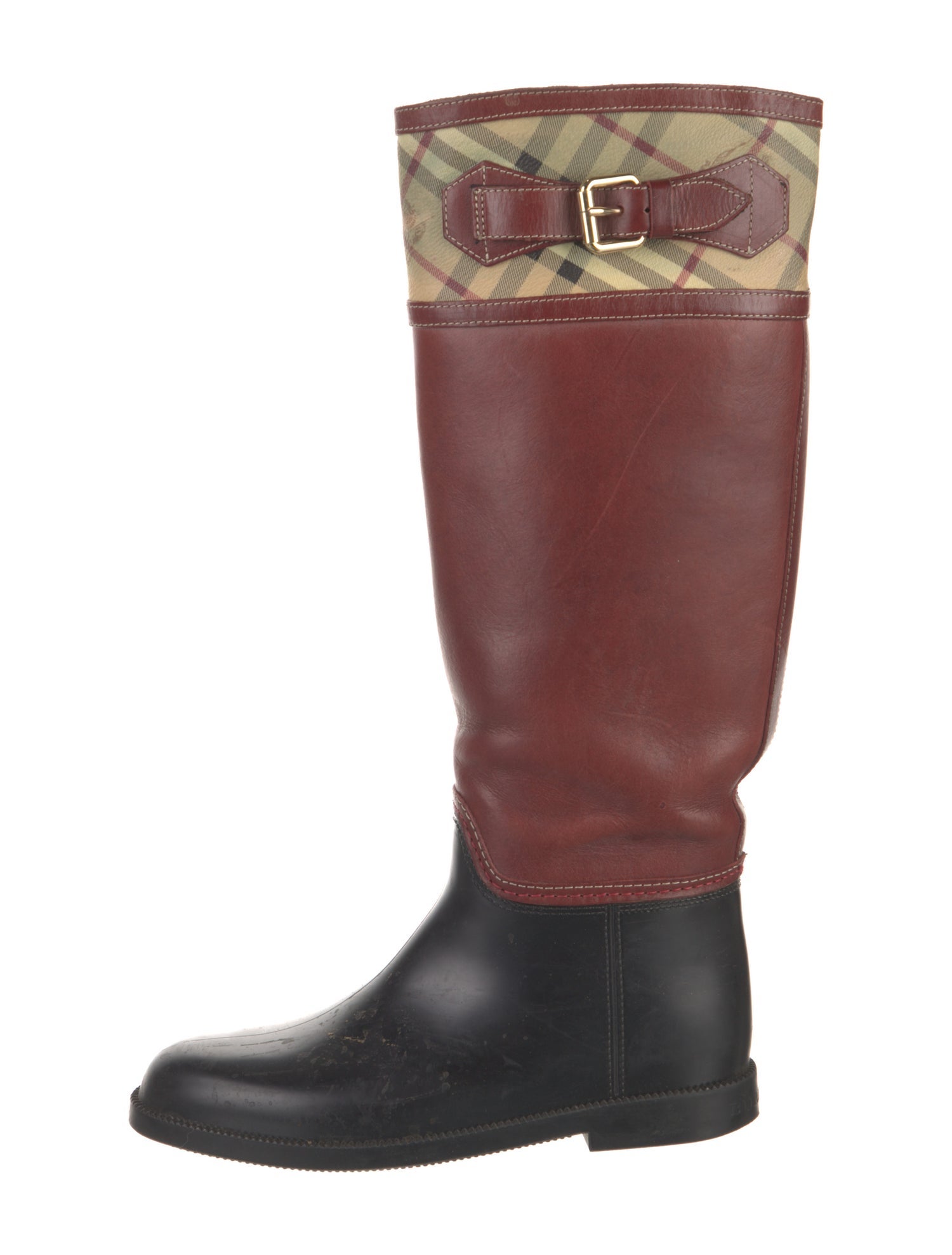 Burberry Leather Colorblock Pattern Rain Boots