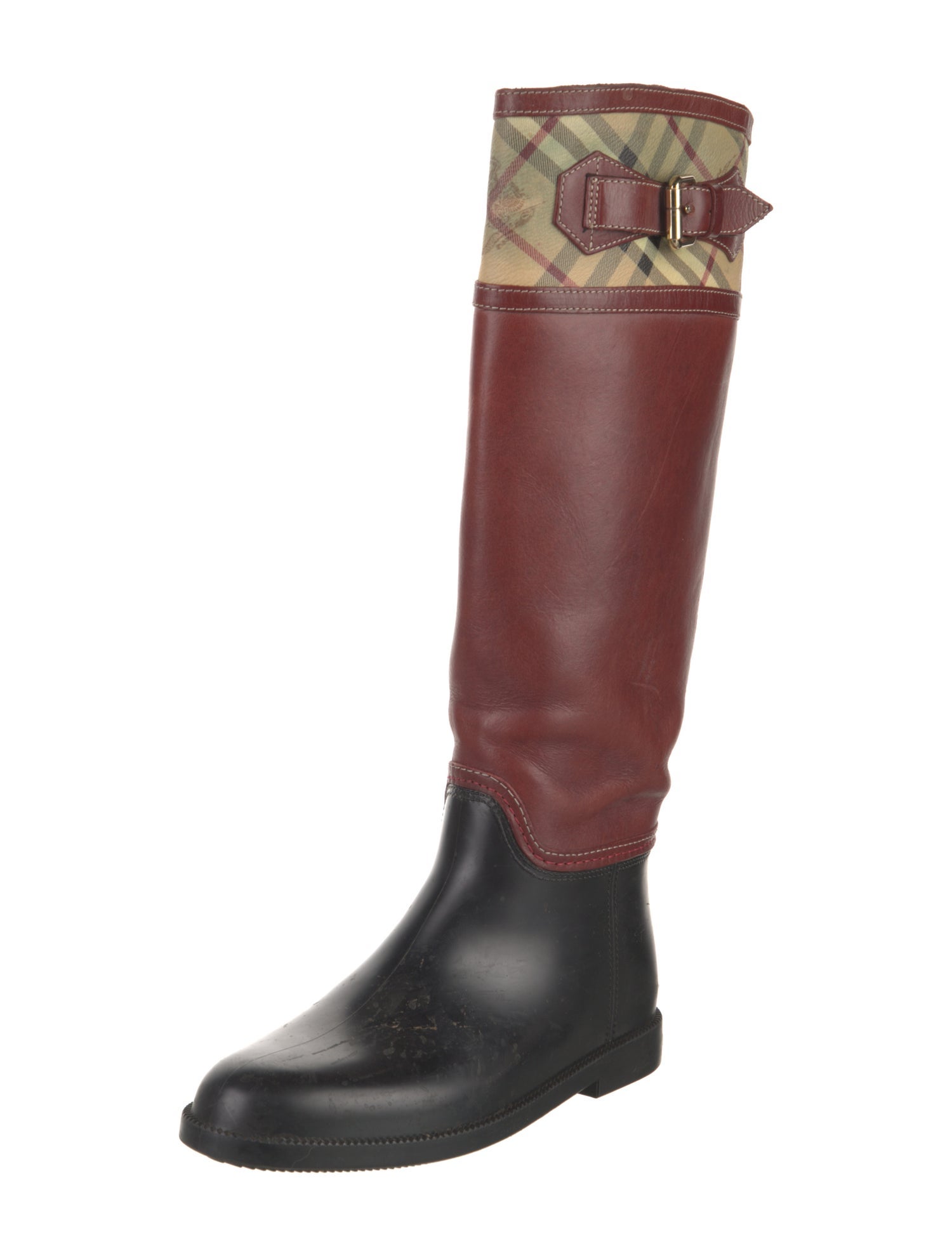 Burberry Leather Colorblock Pattern Rain Boots