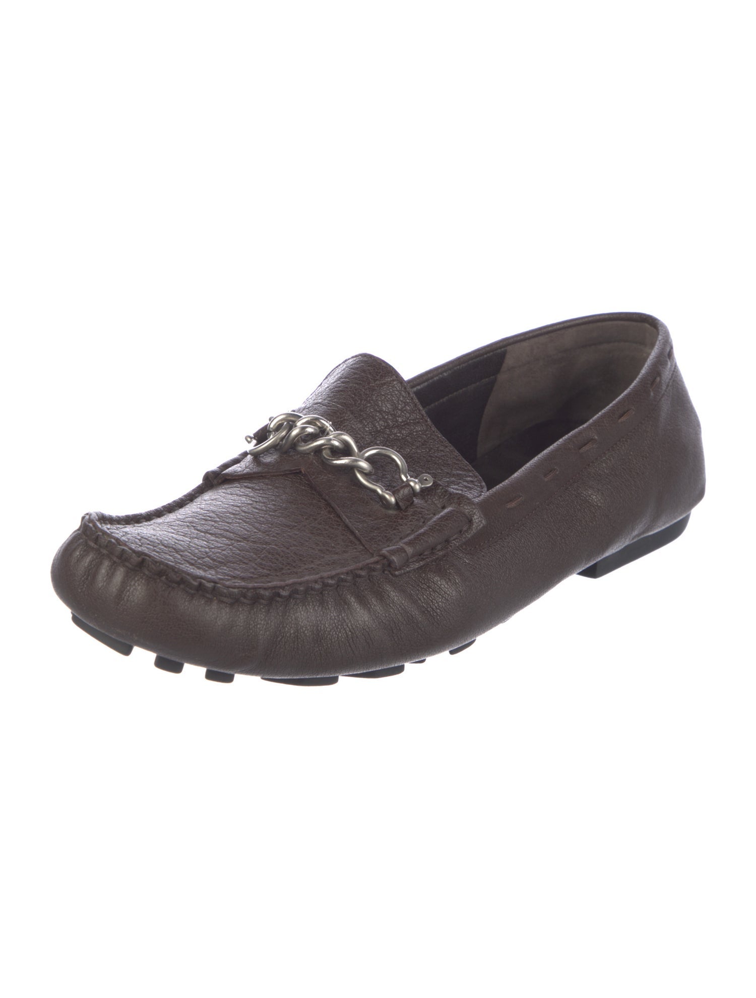Burberry Leather Chain-Link Accents Loafers