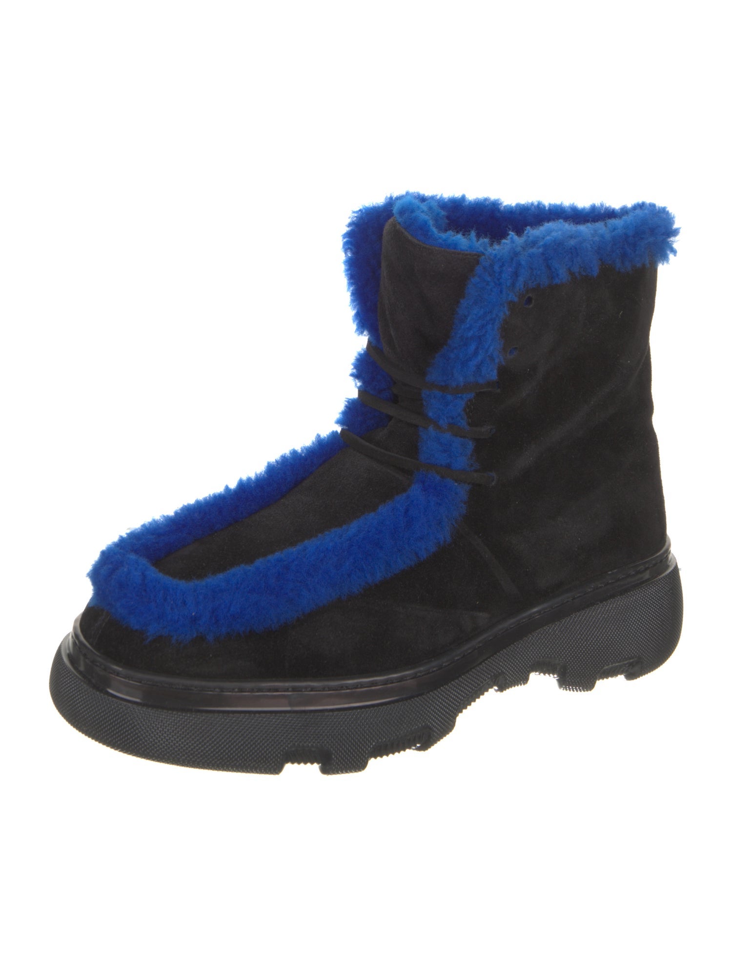 Burberry Suede Fur Trim Lace-Up Boots