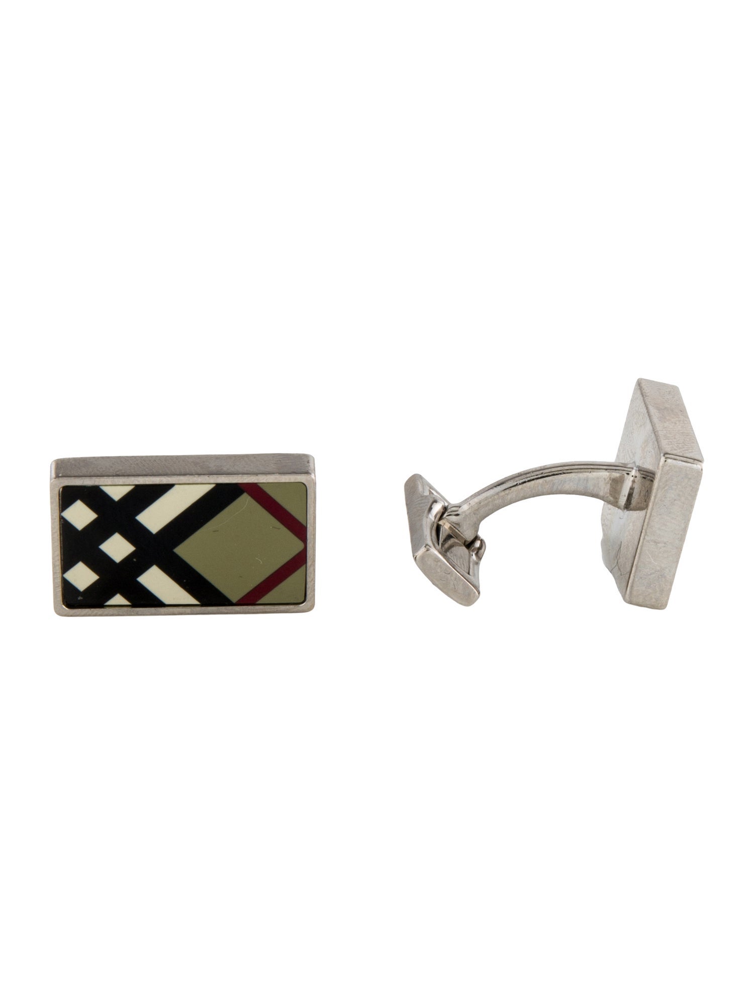 Burberry Enamel Plaid Motif Cufflinks