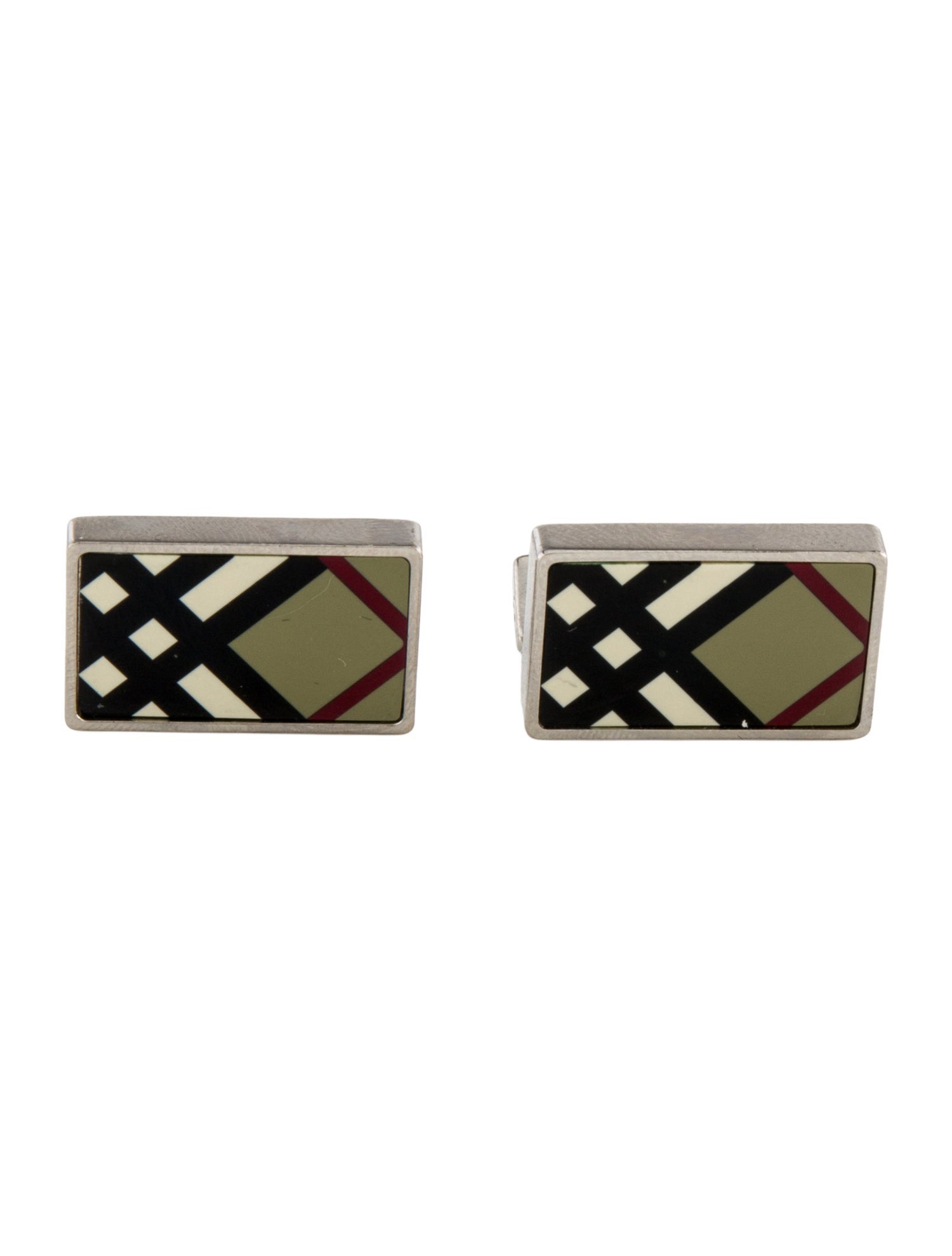 Burberry Enamel Plaid Motif Cufflinks