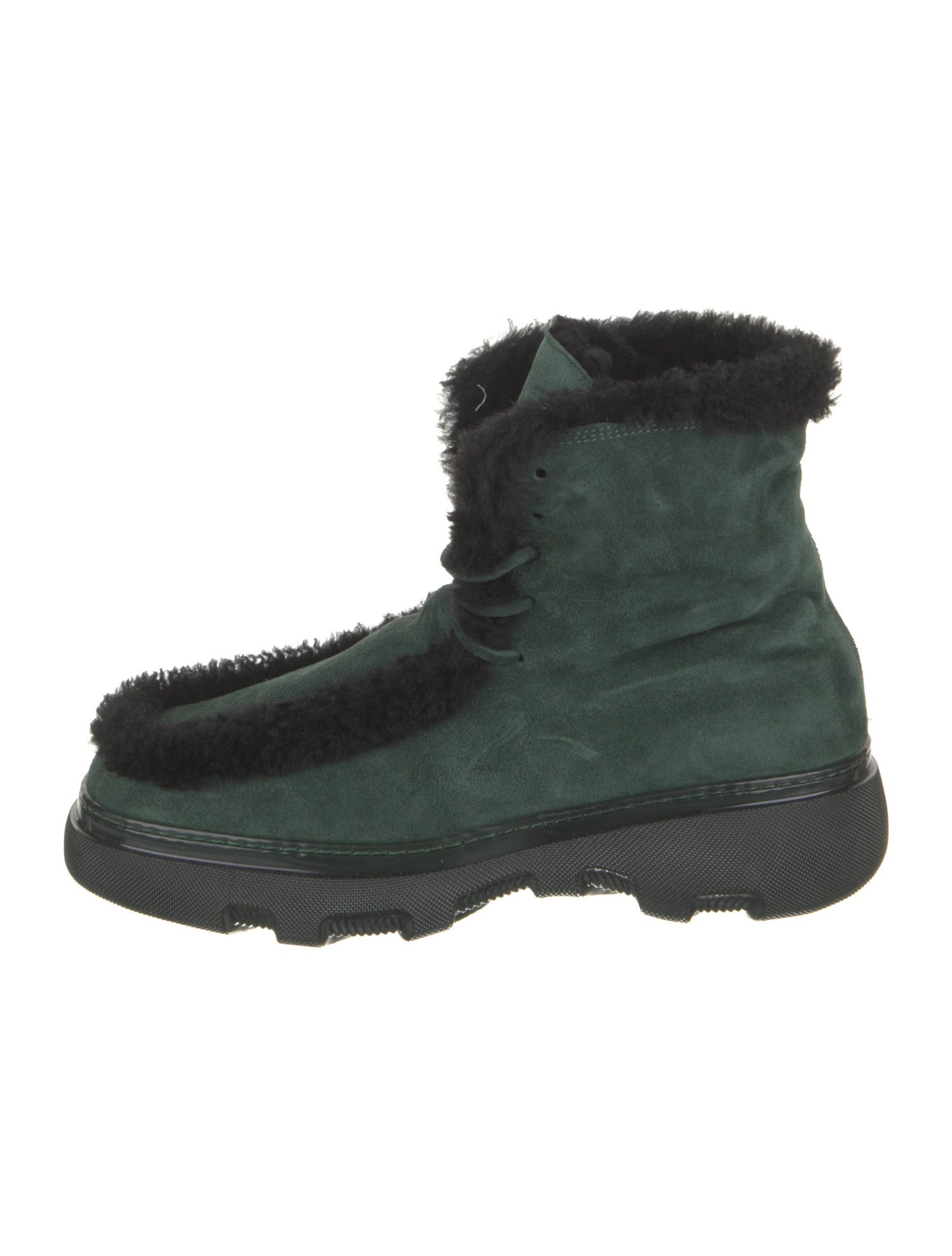 Burberry Suede Fur Trim Lace-Up Boots